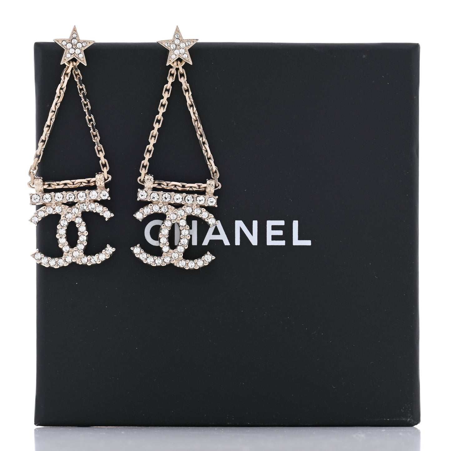 Crystal Star Drop CC Earrings Gold