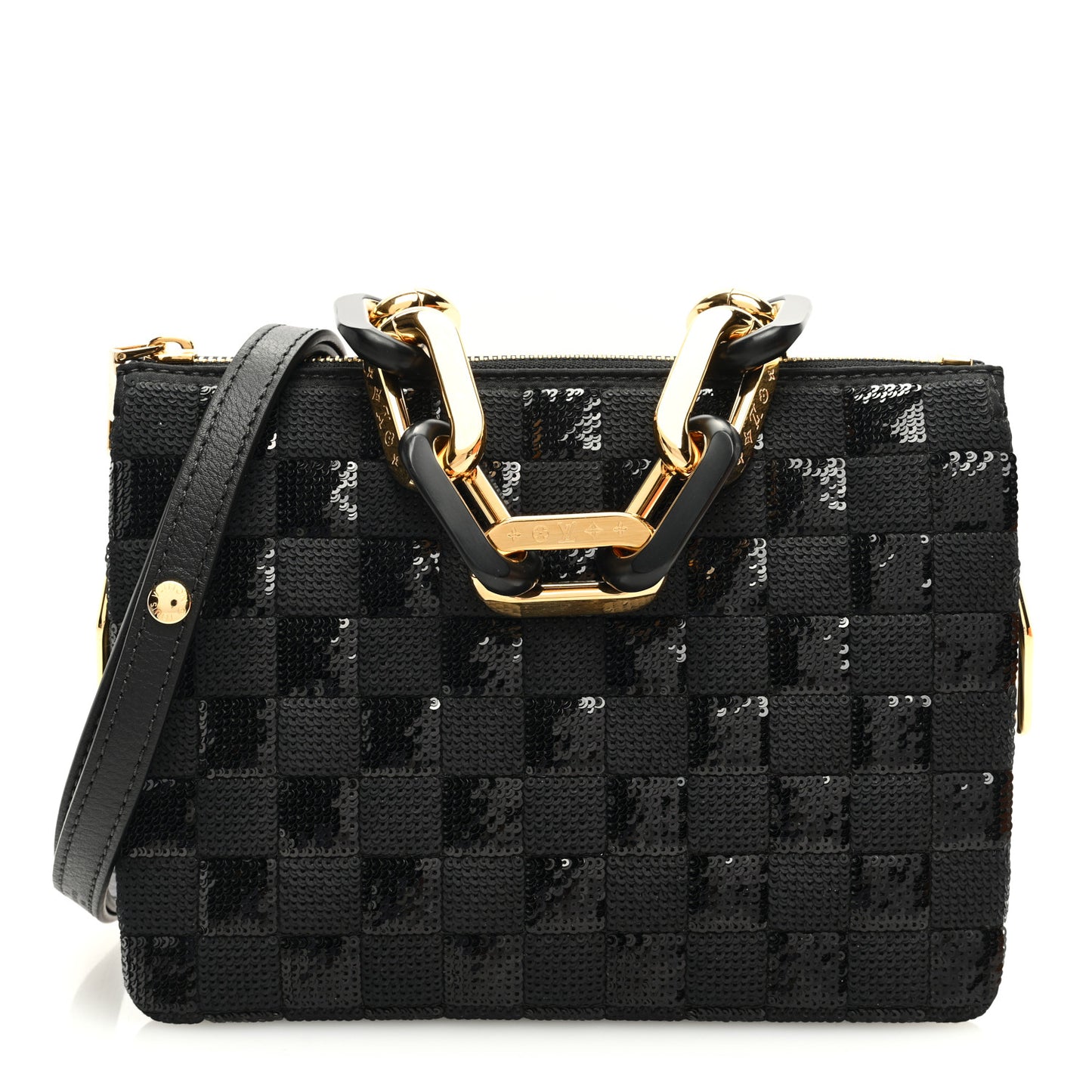 Satin Sequin Embroidered Damier Coussin BB Black