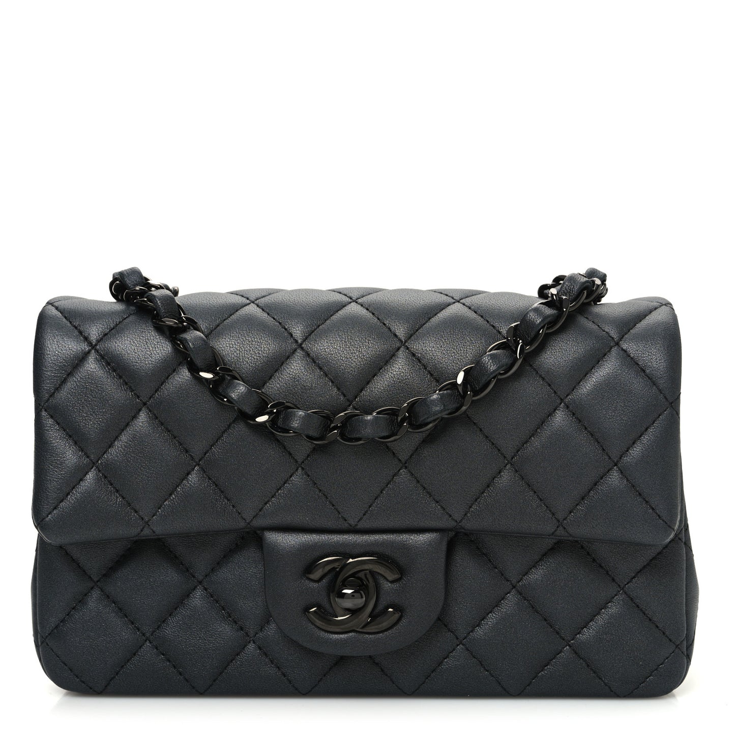 Pearly Lambskin Quilted Mini Rectangular Flap So Black