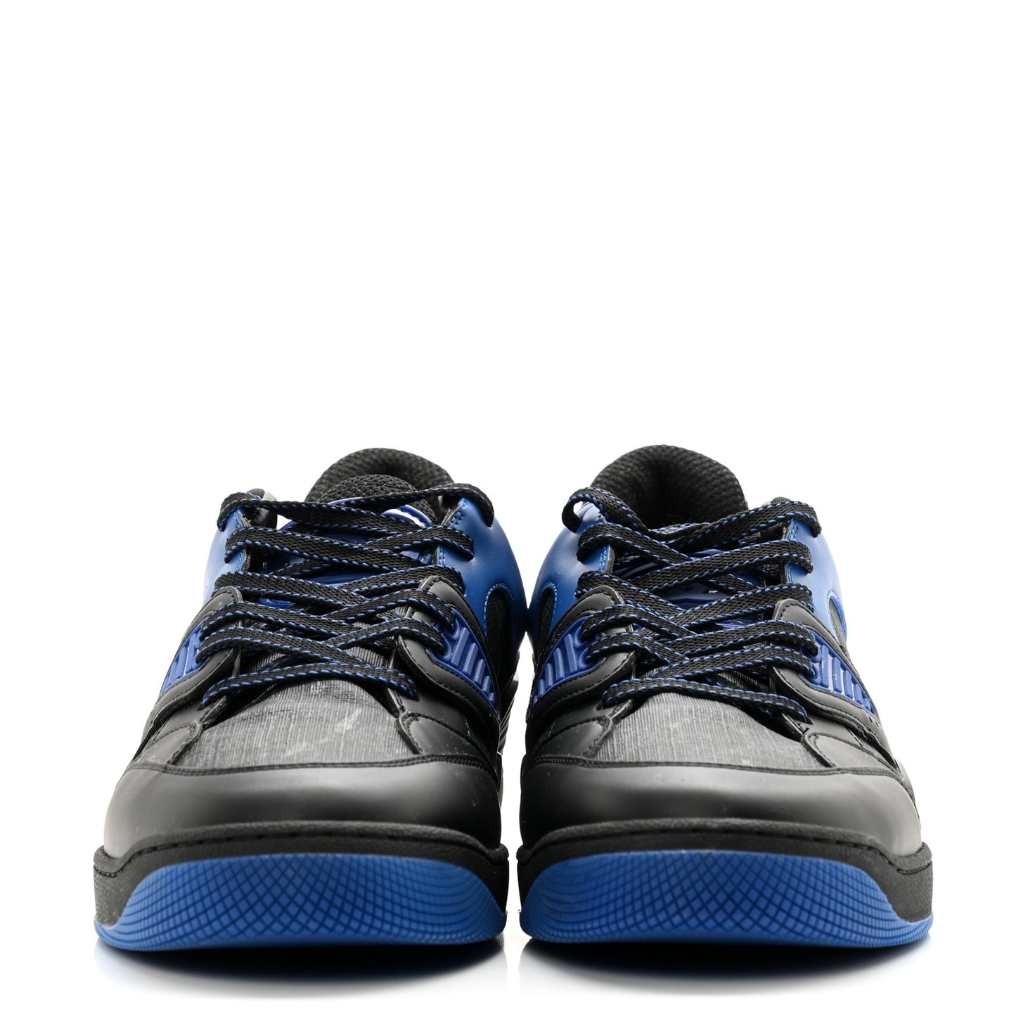 GG Supreme Monogram Demetra Mens Basket Low Top Sneakers 8 Blue Black