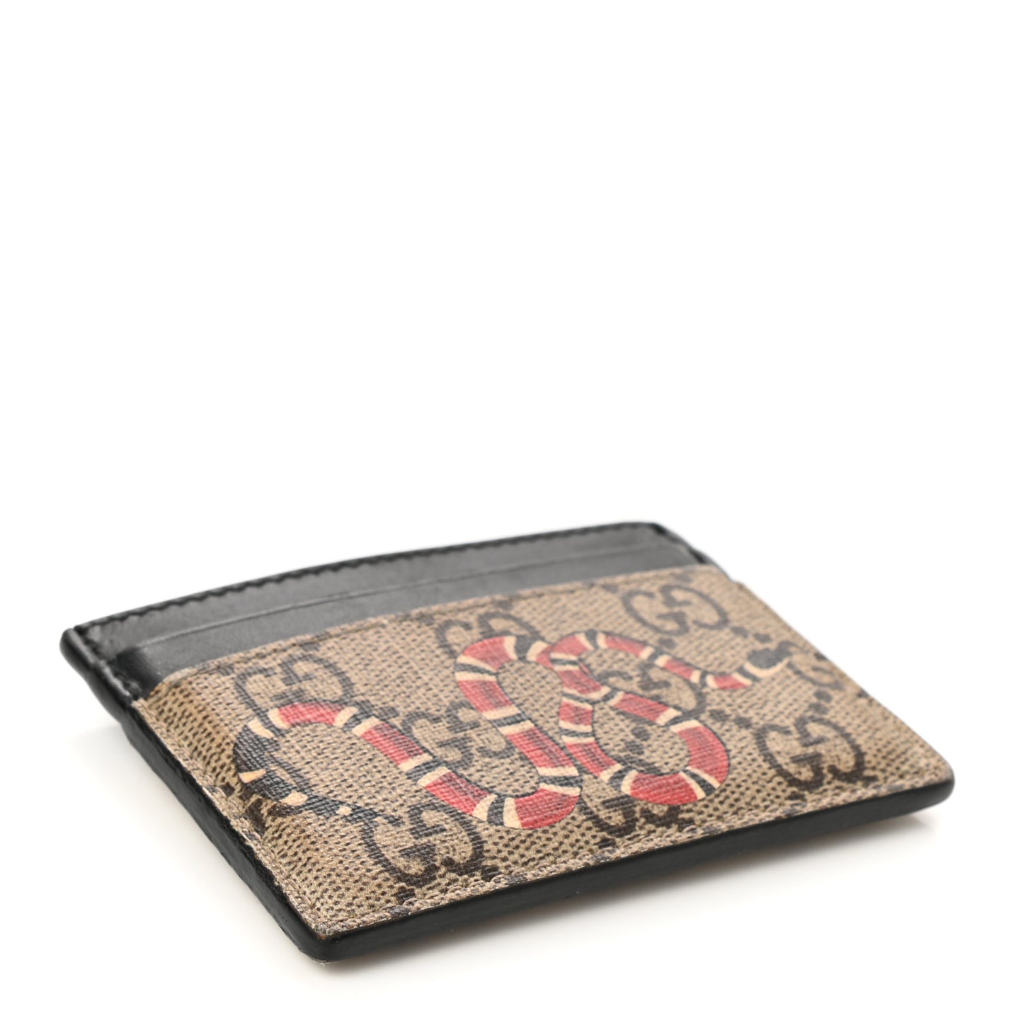 GG Supreme Monogram Kingsnake Card Holder Beige Black