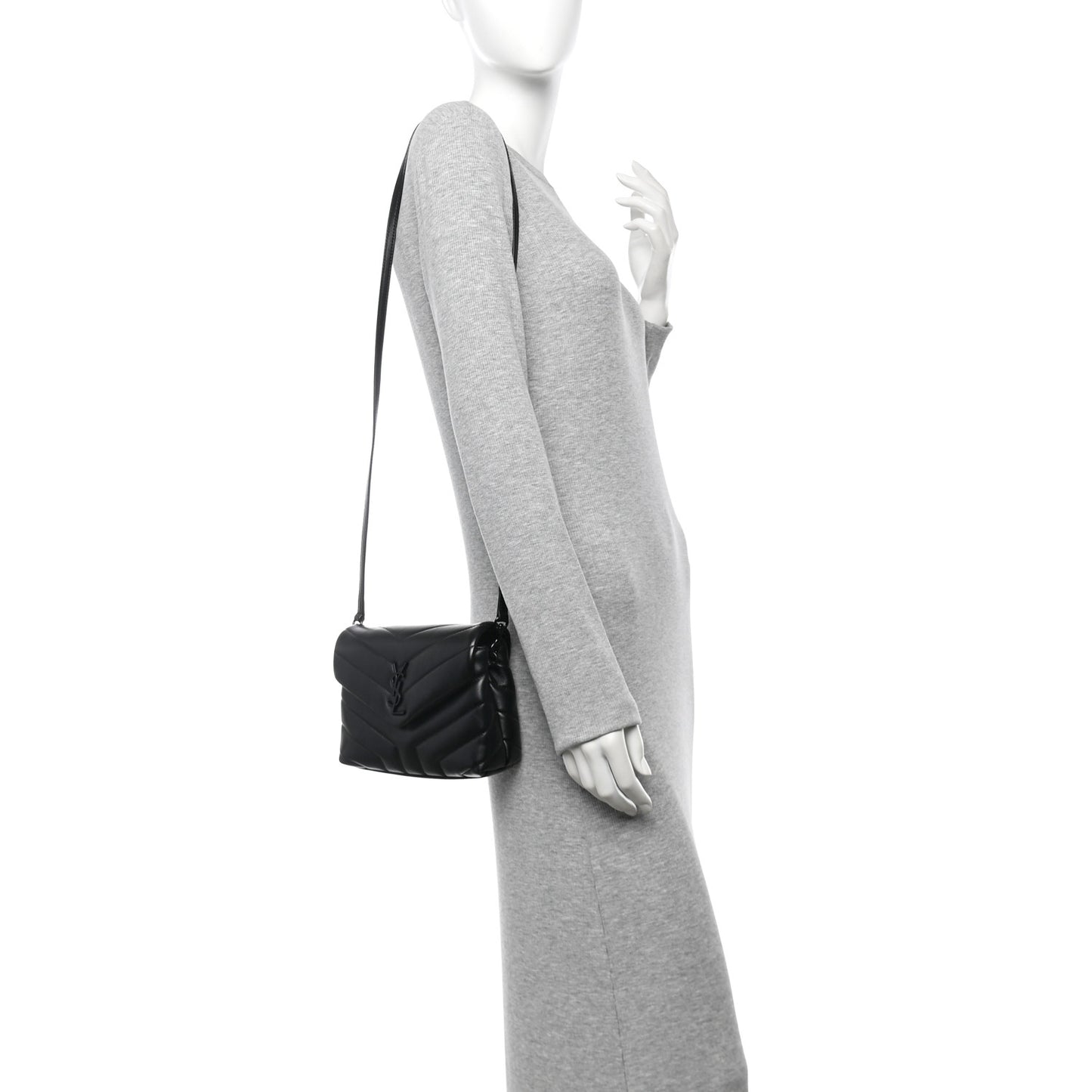 Calfskin Y Quilted Monogram Monochrome Toy Loulou Crossbody Bag Black