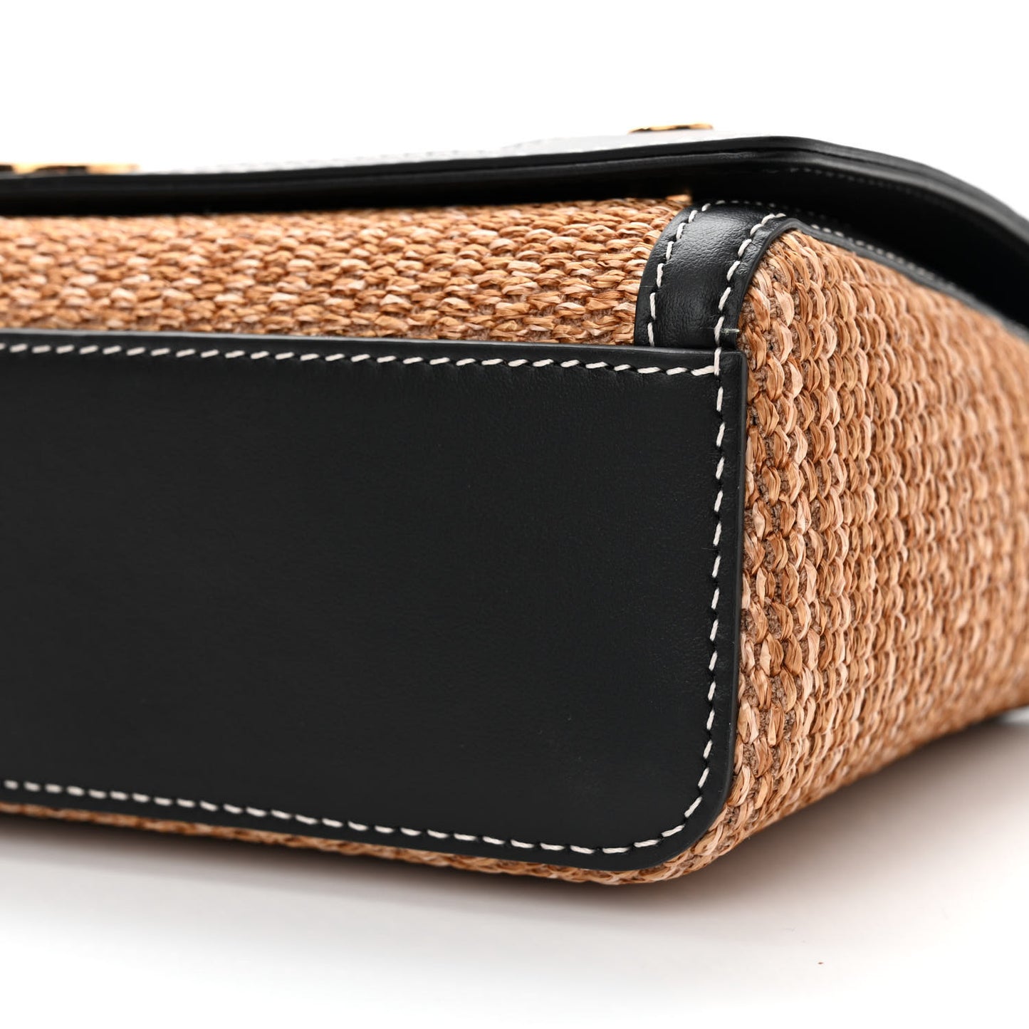 Raffia Calfskin TB Small Note Crossbody Bag Natural Black