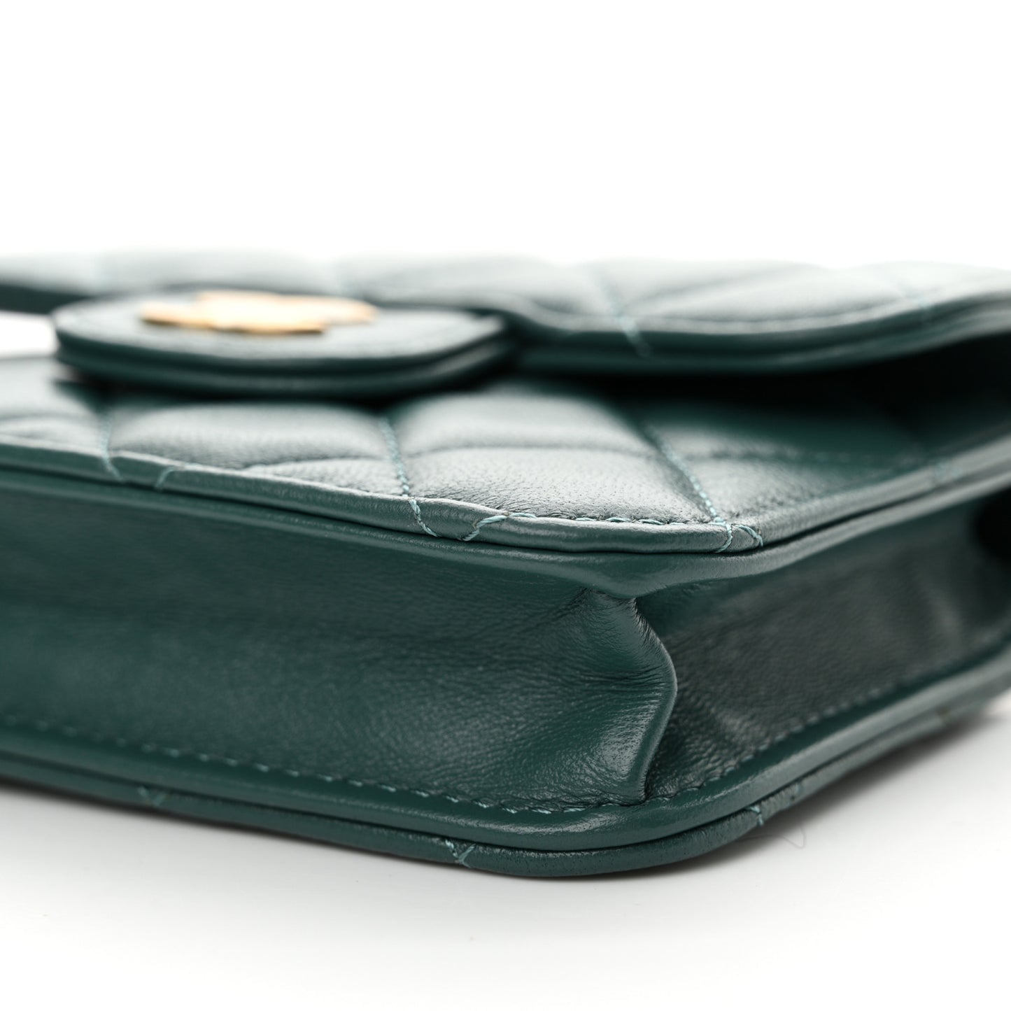 Lambskin Quilted Top Handle Flap Coin Purse With Chain Green