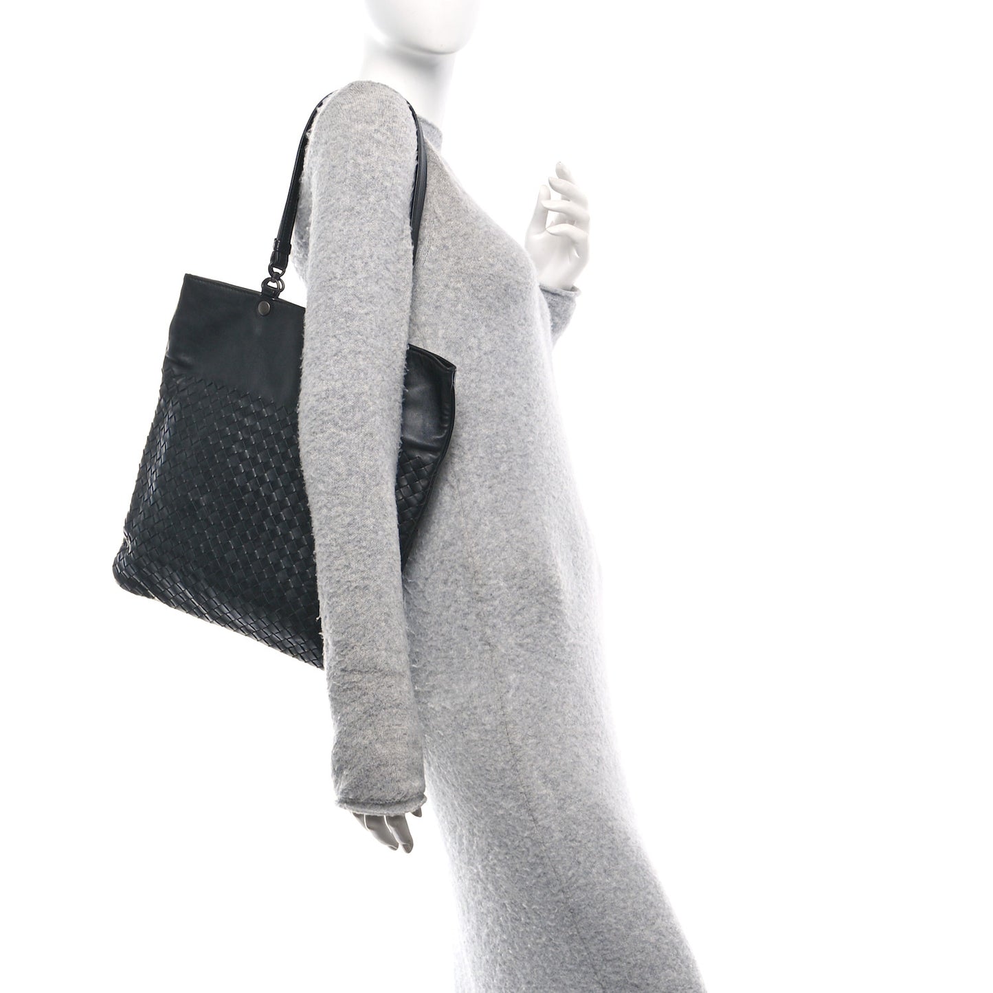 Nappa Intrecciato Flat Shoulder Bag Black