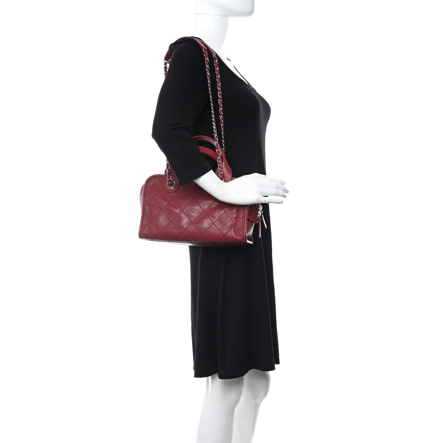 Caviar Quilted Small Deauville Bowling Bag Red