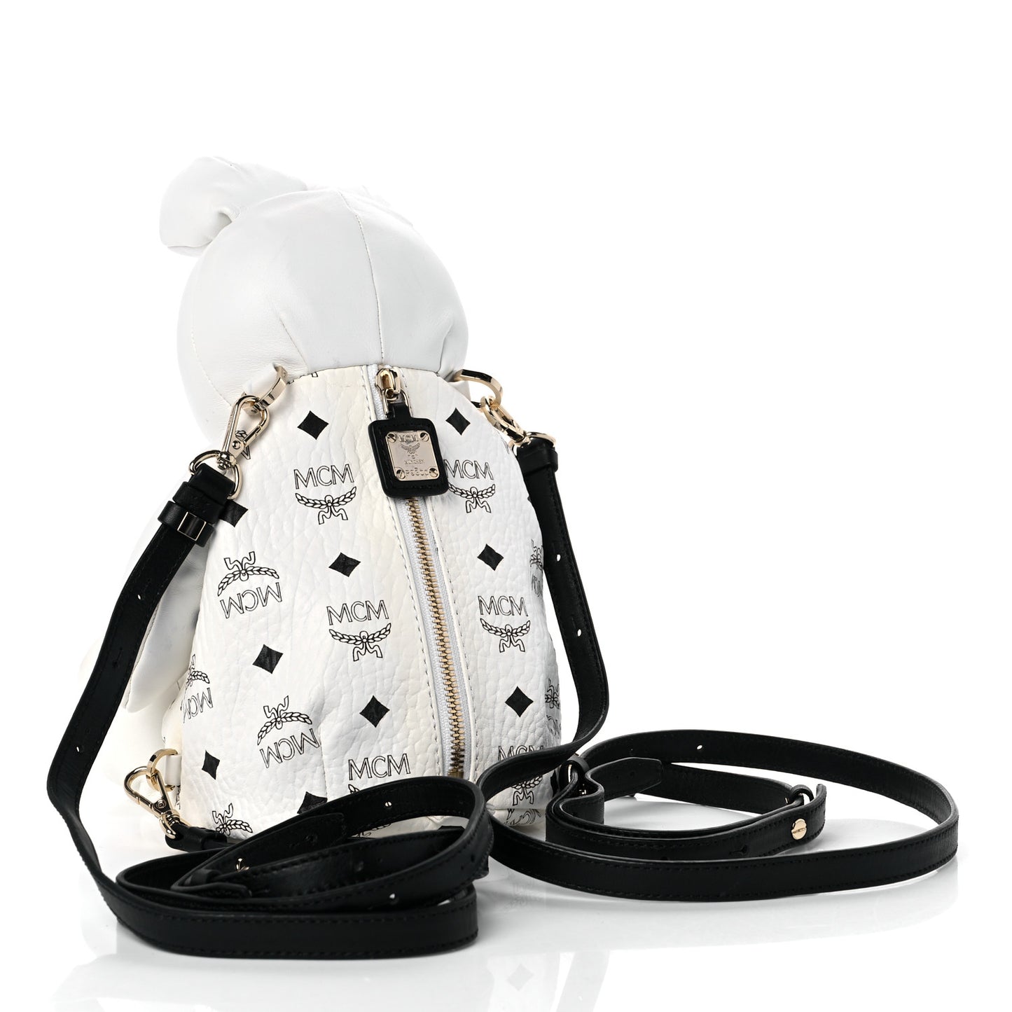 Calfskin Visetos Rabbit Zoo Doll Crossbody White