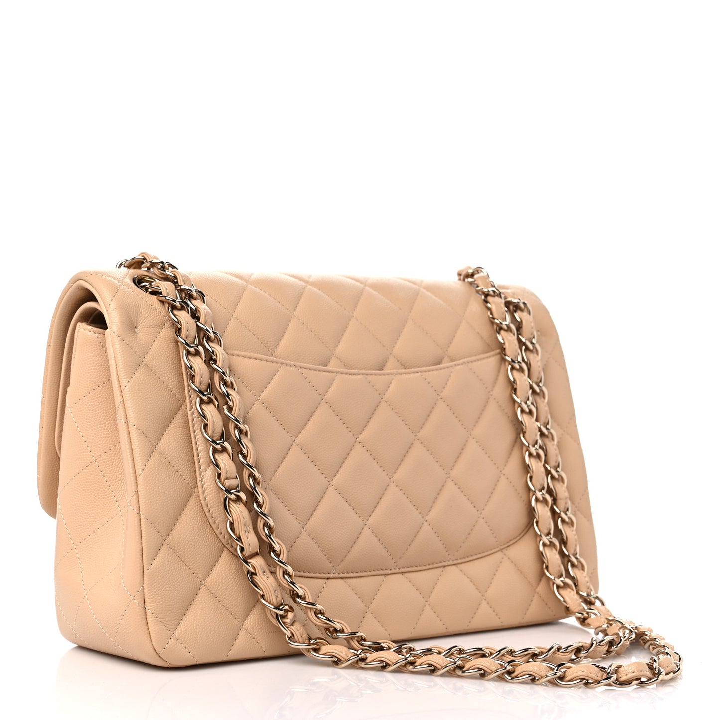 Caviar Quilted Jumbo Double Flap Beige Clair
