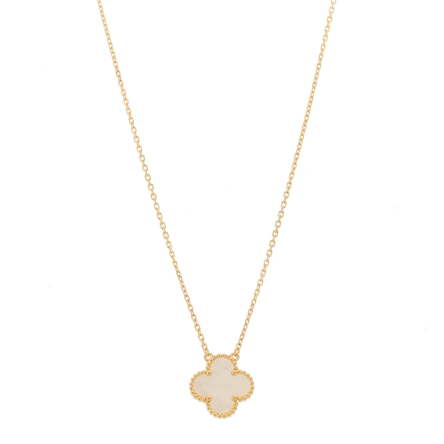 18K Yellow Gold Mother of Pearl Vintage Alhambra Pendant Necklace