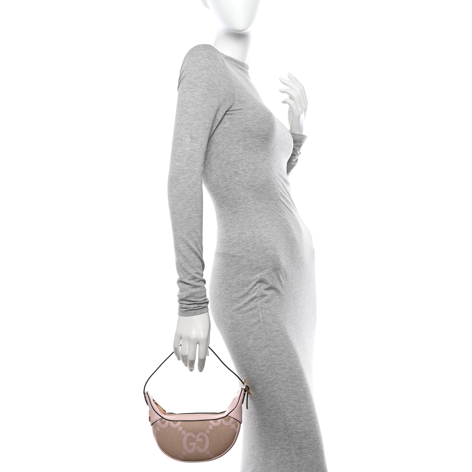 Gucci Monogram Jumbo GG Textured Dollar Calfskin Mini Ophidia Half Moon Hobo Beige Perfect Pink 2 of 11