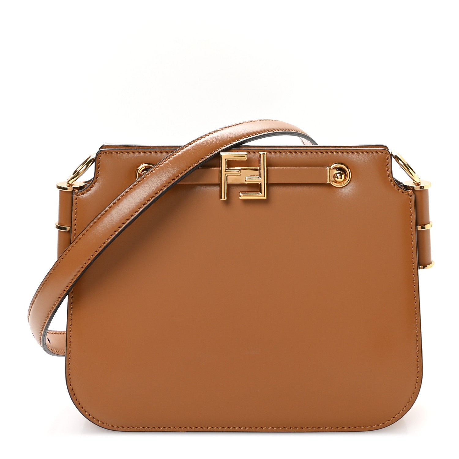 Fendi Vitello King Luxor Fendi Touch Shoulder Bag Caramello