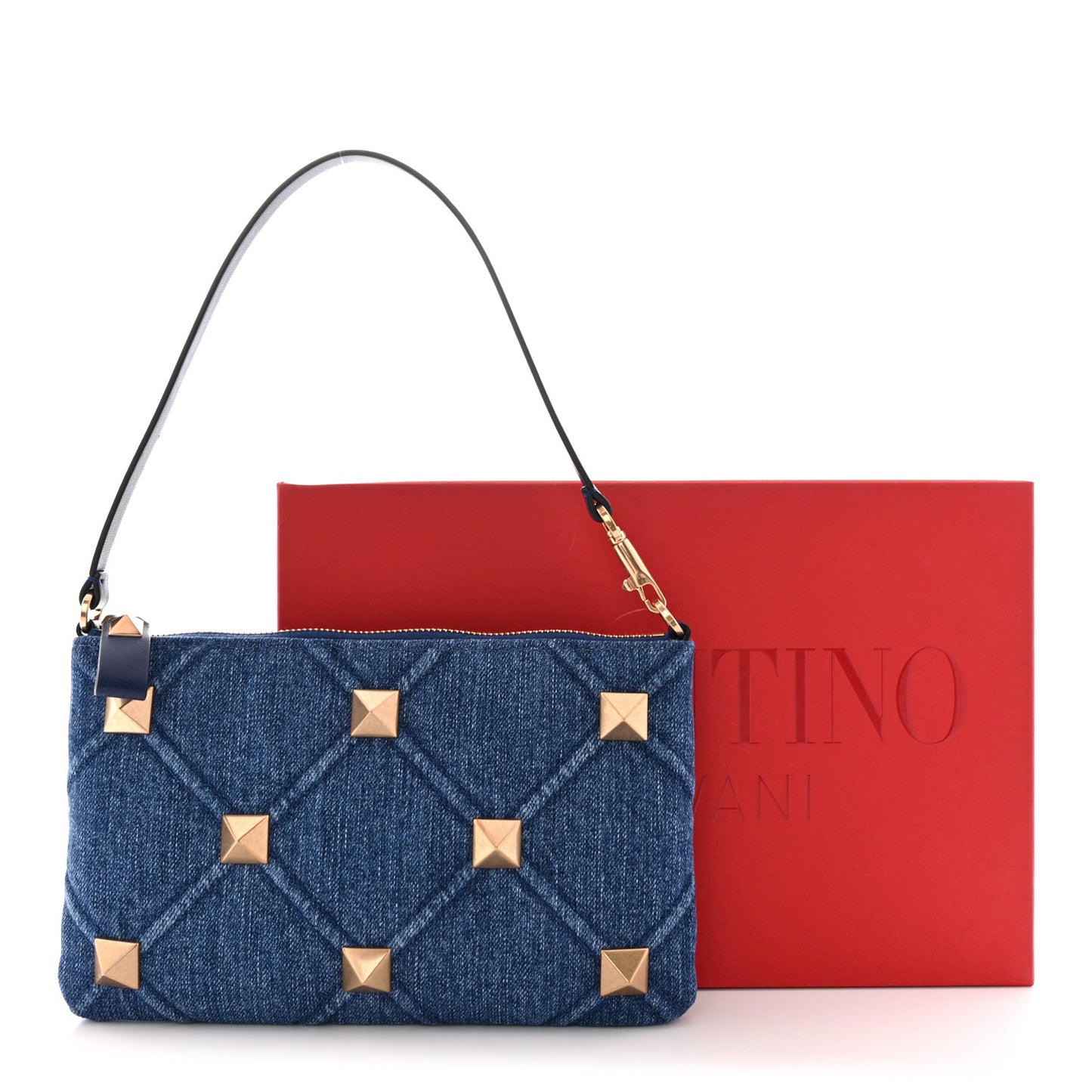 Denim Roman Stud Zip Pouch Denim