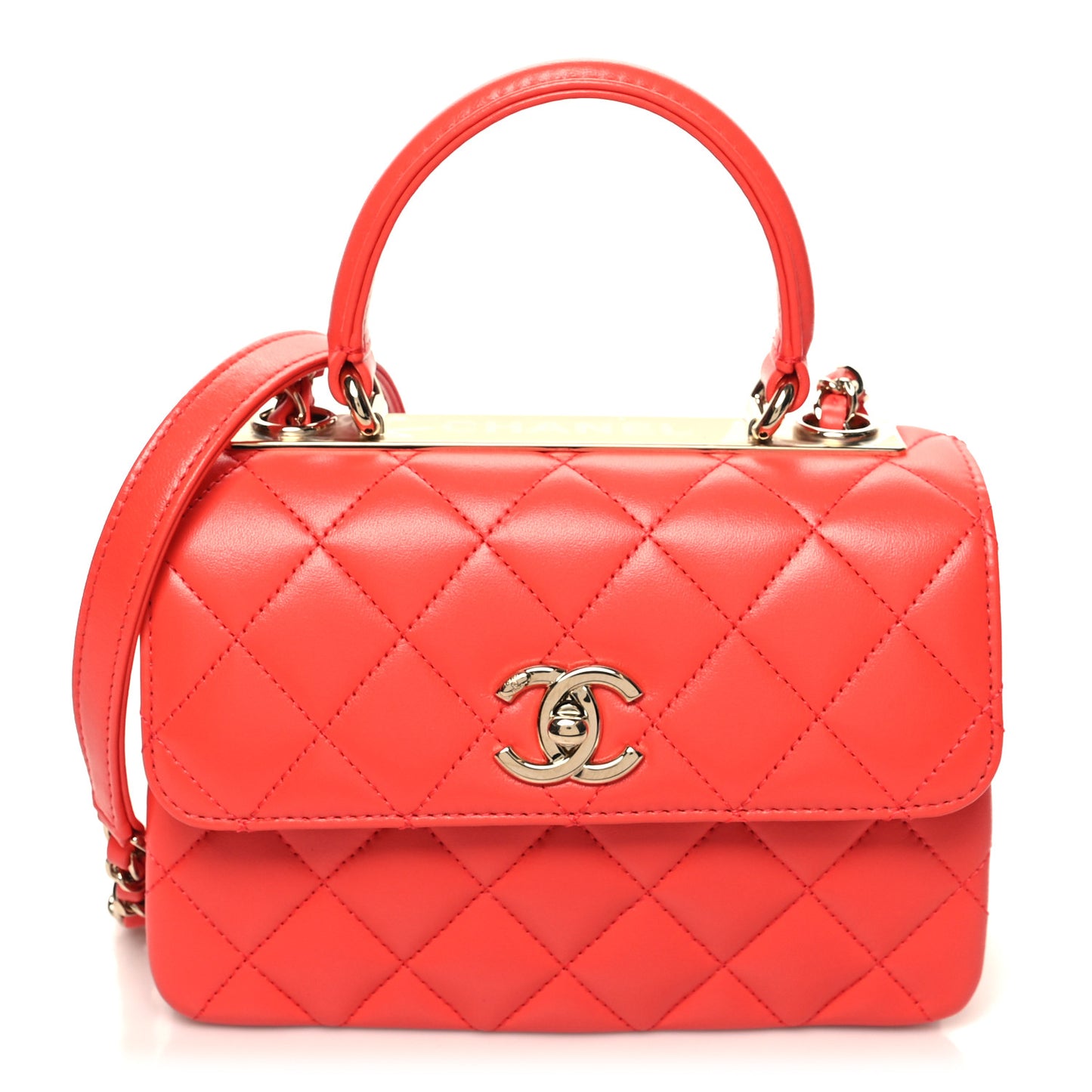 Lambskin Quilted Mini Trendy CC Dual Handle Flap Bag Red
