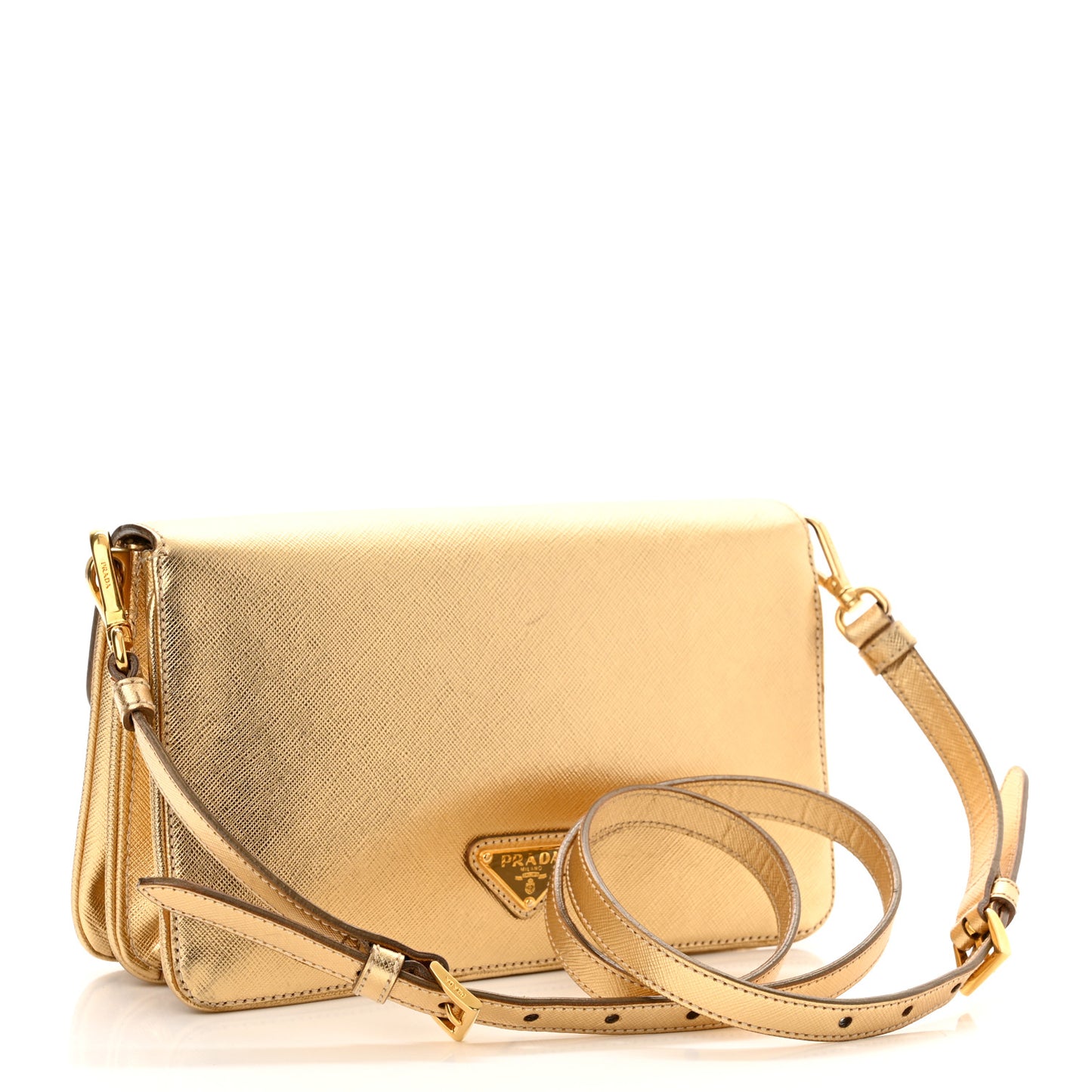 Metallic Saffiano Pushlock Flap Crossbody Bag Gold