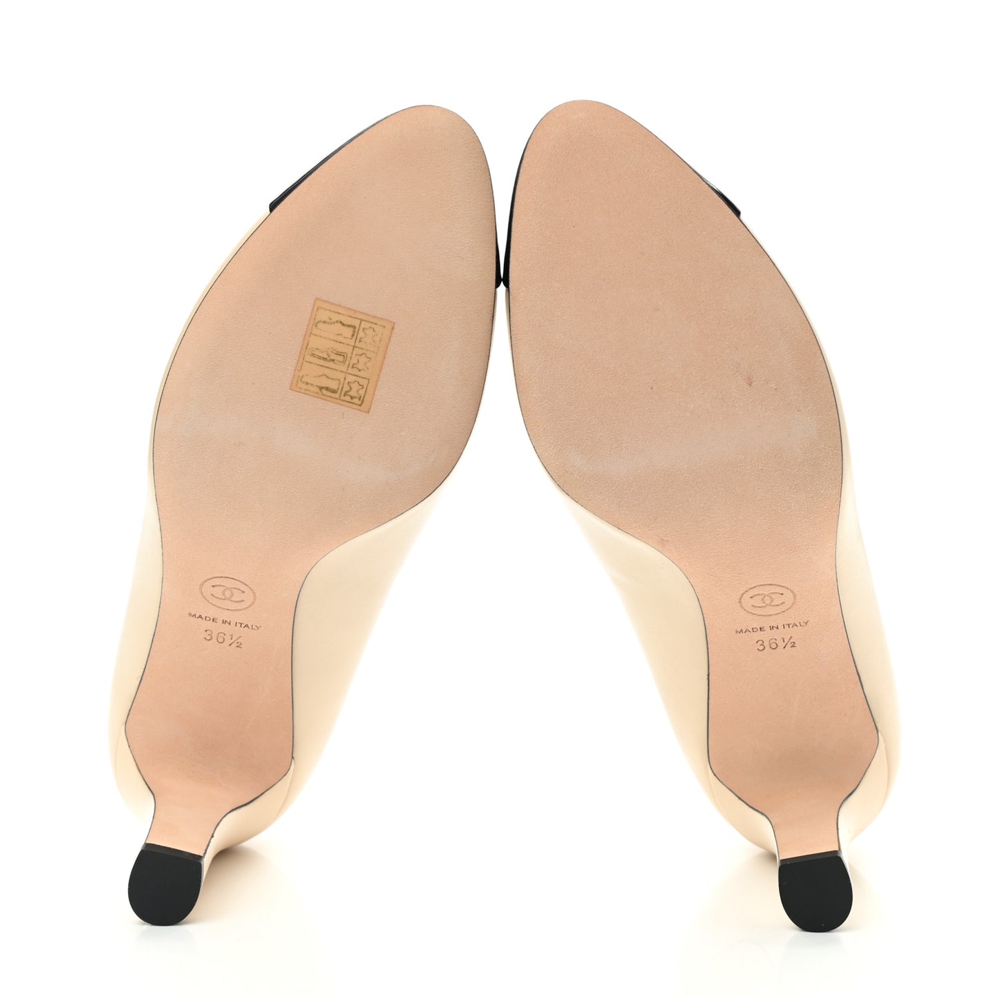 Lambskin Patent CC Cap Toe Camellia Pumps 36.5 Beige Black