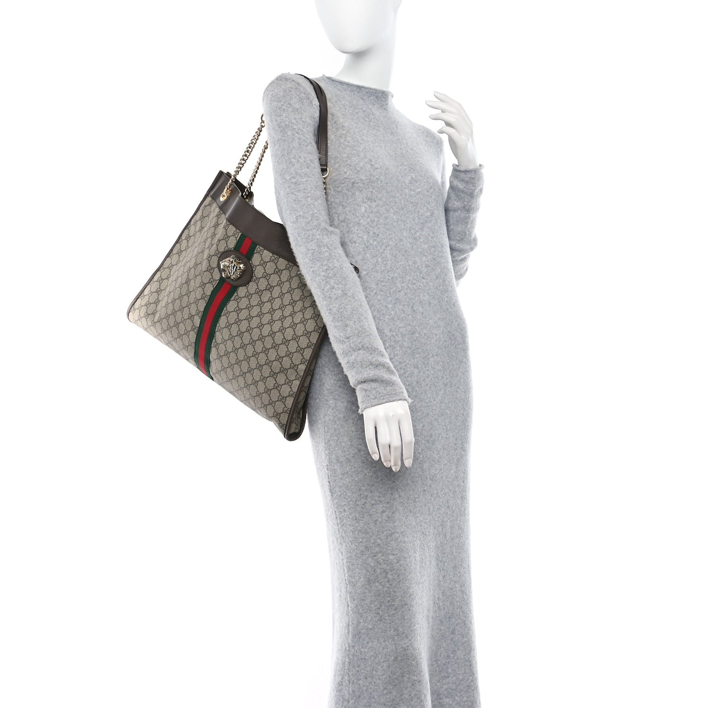 GG Supreme Monogram Large Rajah Chain Tote Beige New Acero