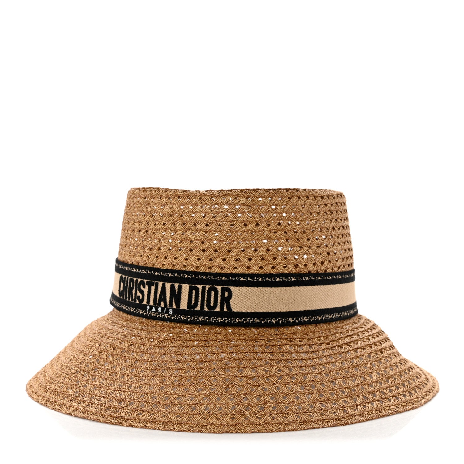 Christian Dior Straw Embroidered D-Bobby Large Brim Hat 59 Natural