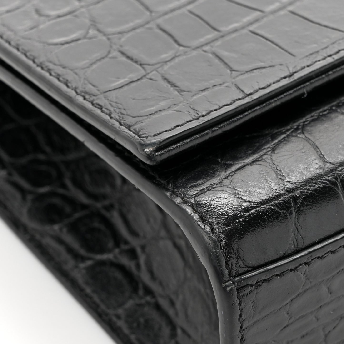 Calfskin Crocodile Embossed Medium Classic Monogram Kate Tassel Satchel Black