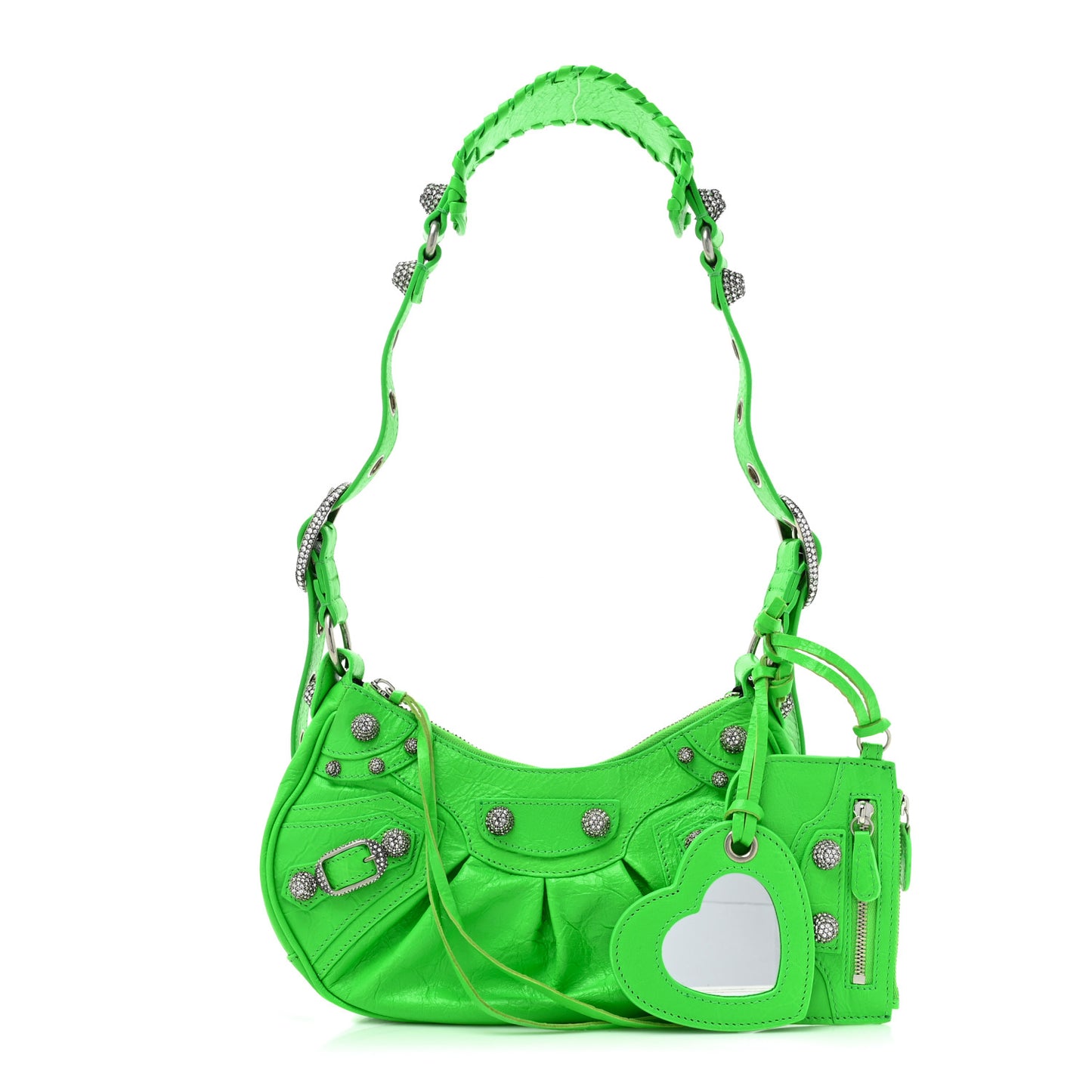 Agneau Arena Crystal Le Cagole Shoulder Bag XS Fluo Green