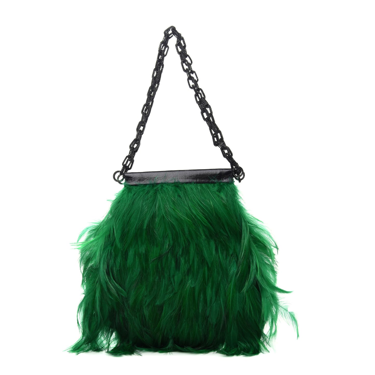 Calfskin Feather Evening Bag Emerald Black