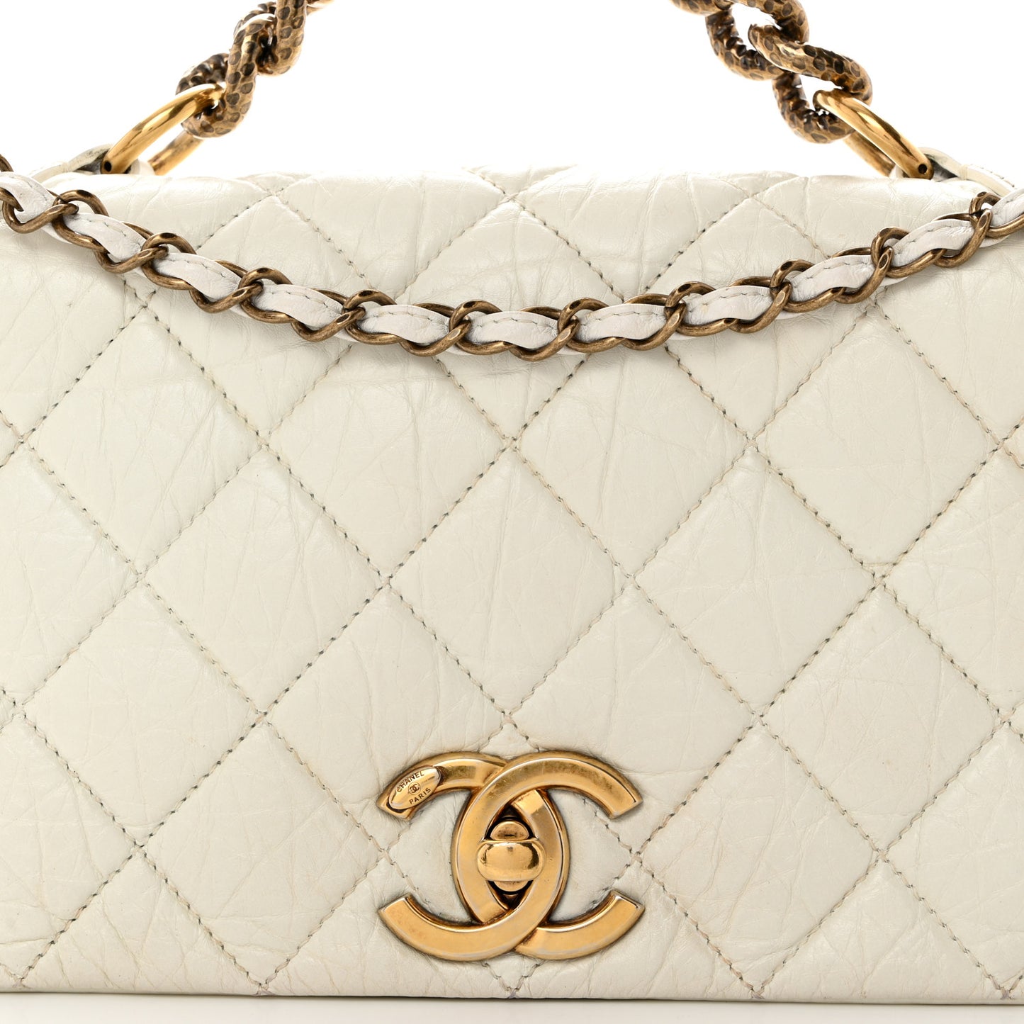 Aged Calfskin Quilted Medium Pondichery Flap White