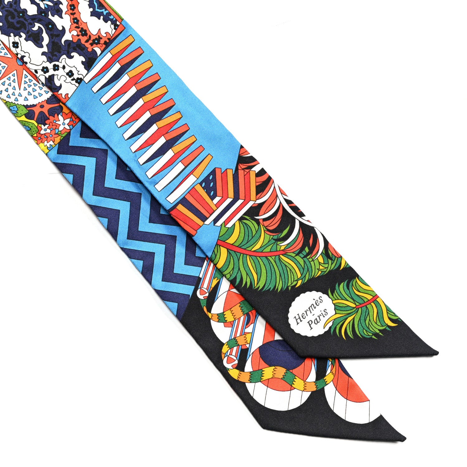 Hermes Silk De l'Ombrelle Aux Duels Twilly Black Bleu Jaune Vif 2 of 4