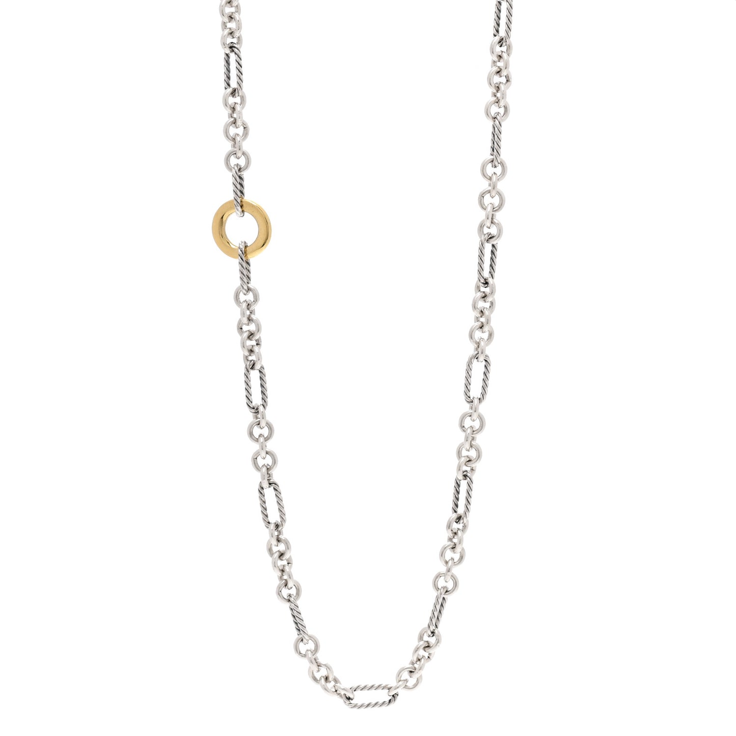 Sterling Silver 18K Yellow Gold Figaro Two Tone Link Necklace