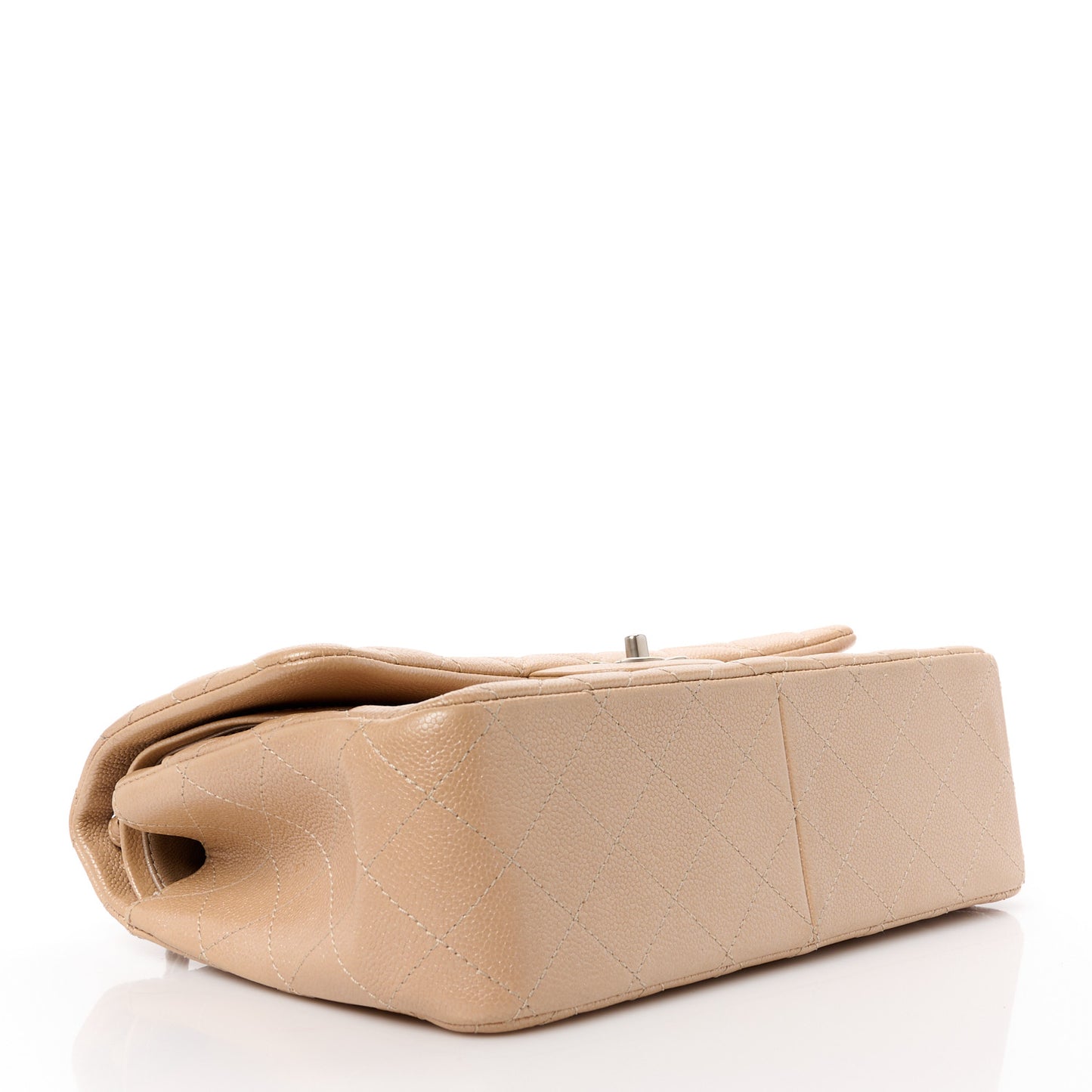 Pearly Caviar Quilted Jumbo Double Flap Beige