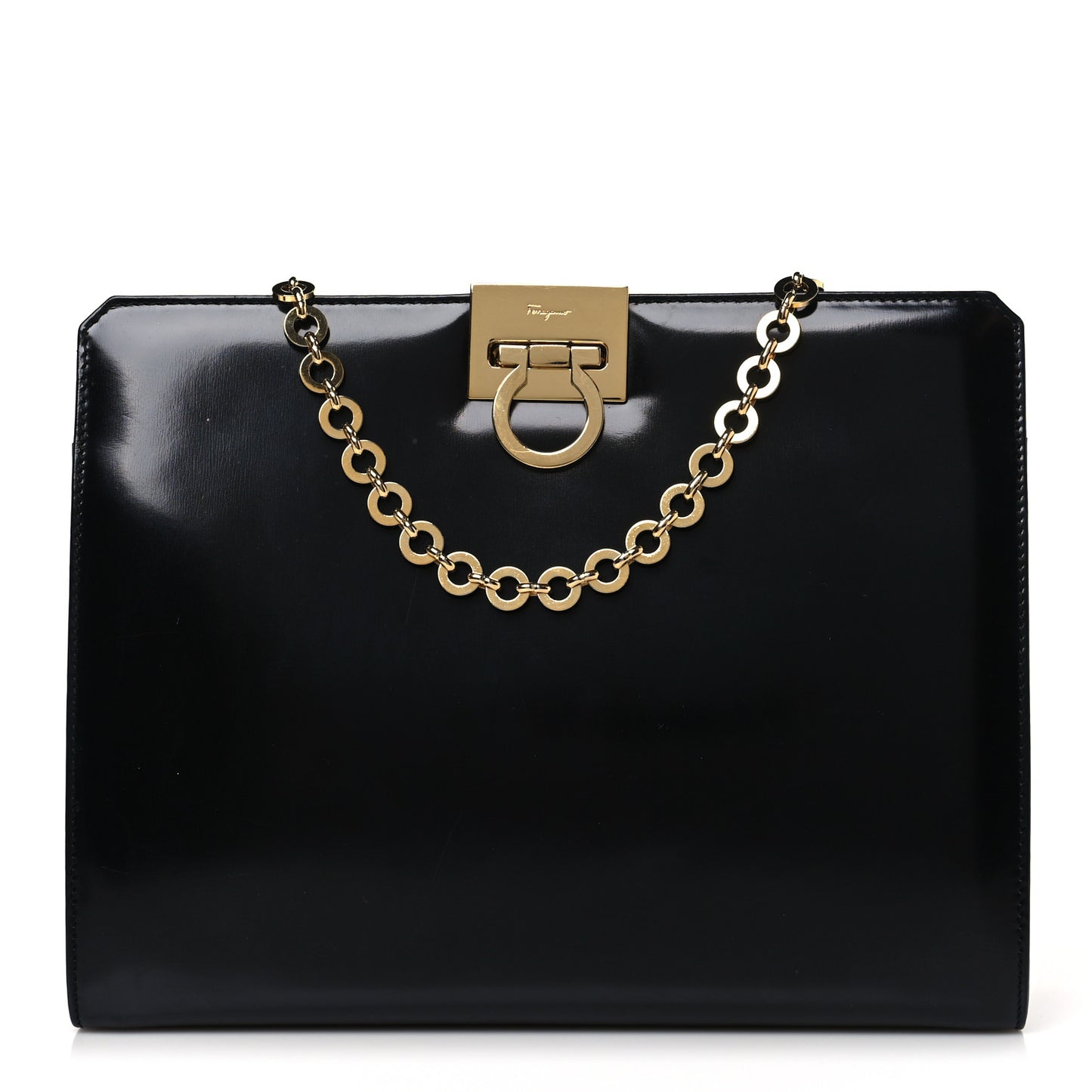 Brushed Calfskin Gancini Trifolio Chain Bag Black