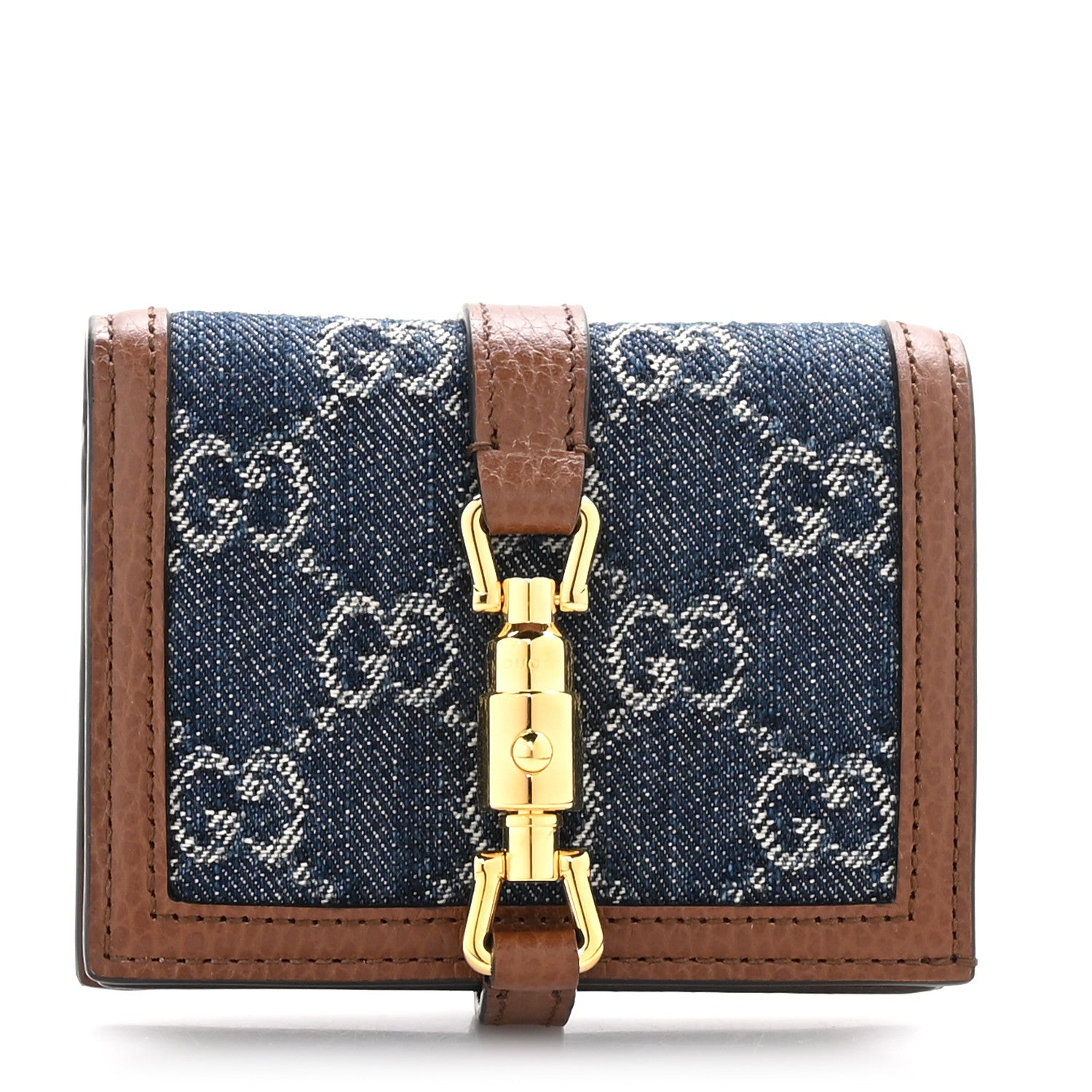 Gucci New Denim GG Monogram Jackie 1961 Card Case Blue Tea Cuir