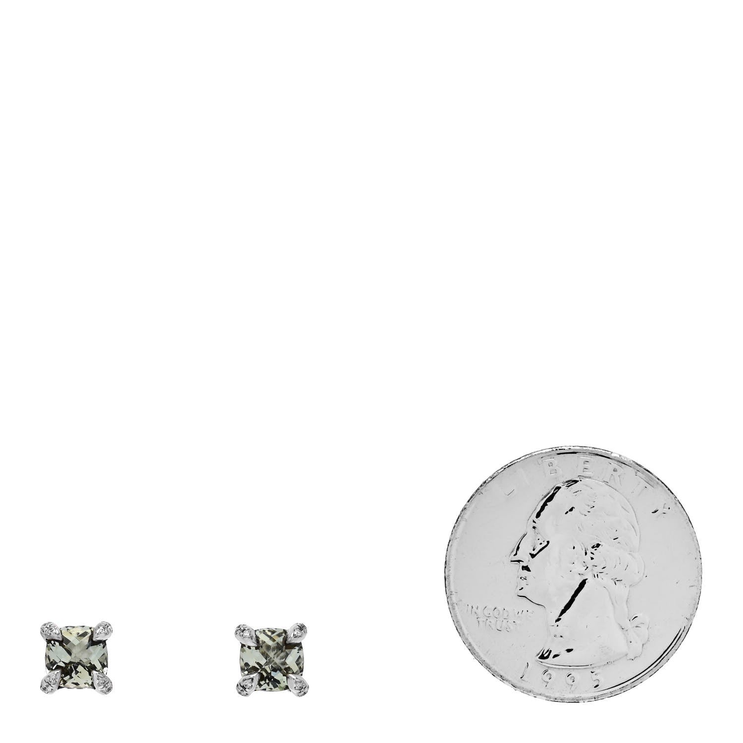 David Yurman Sterling Silver Diamond Prasiolite 6mm Chatelaine Earrings 2 of 4