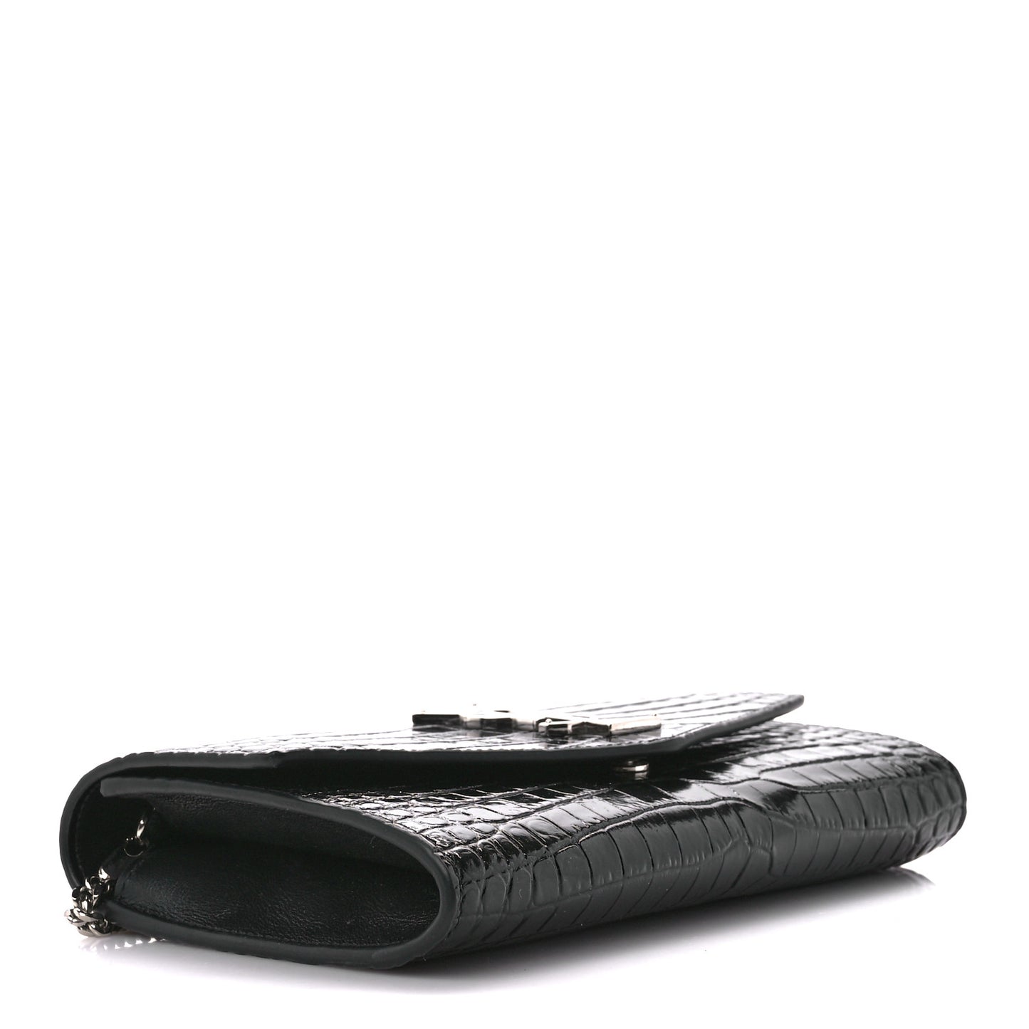 Calfskin Crocodile Embossed Monogram Uptown Chain Wallet Black