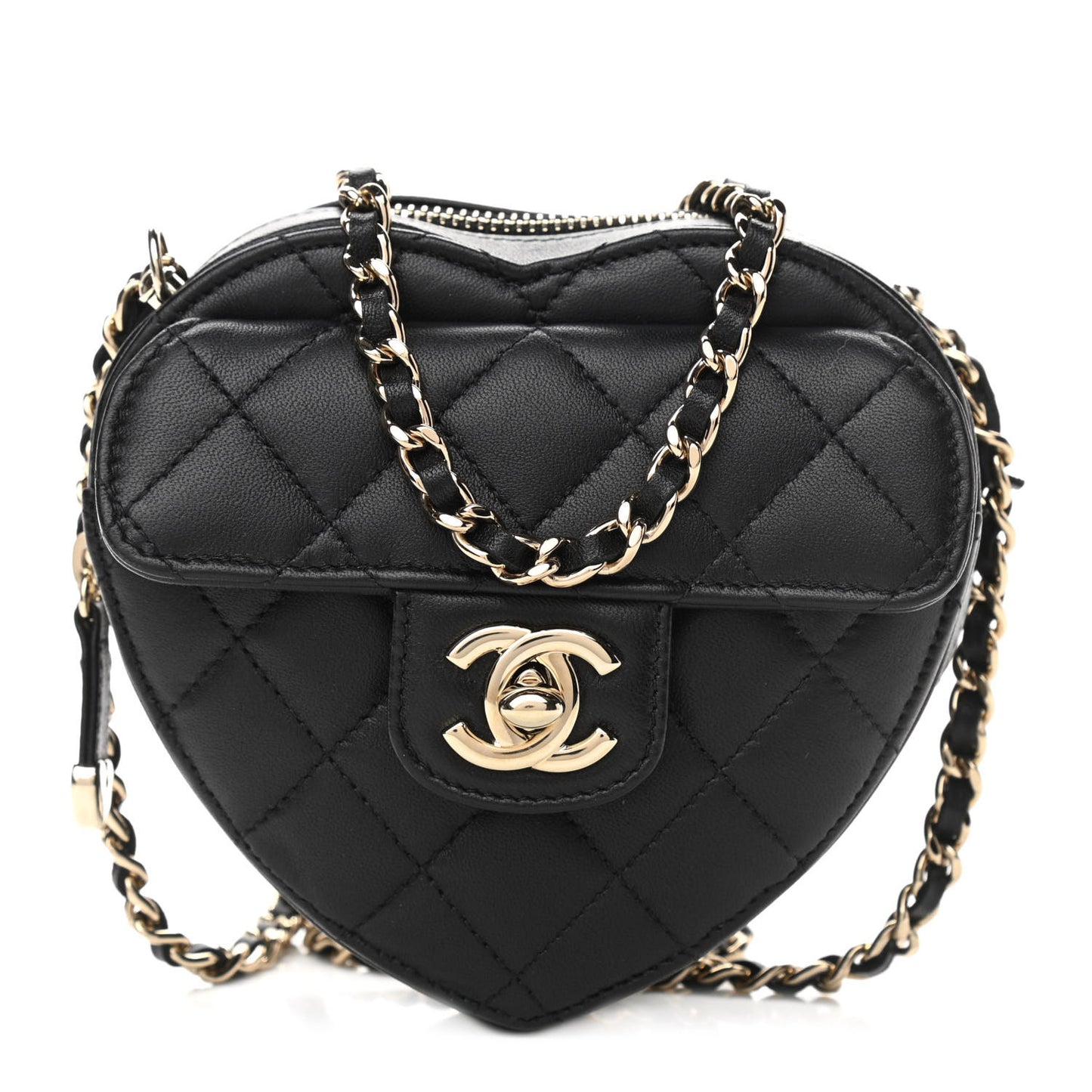 Lambskin Quilted CC In Love Heart Clutch With Chain Black