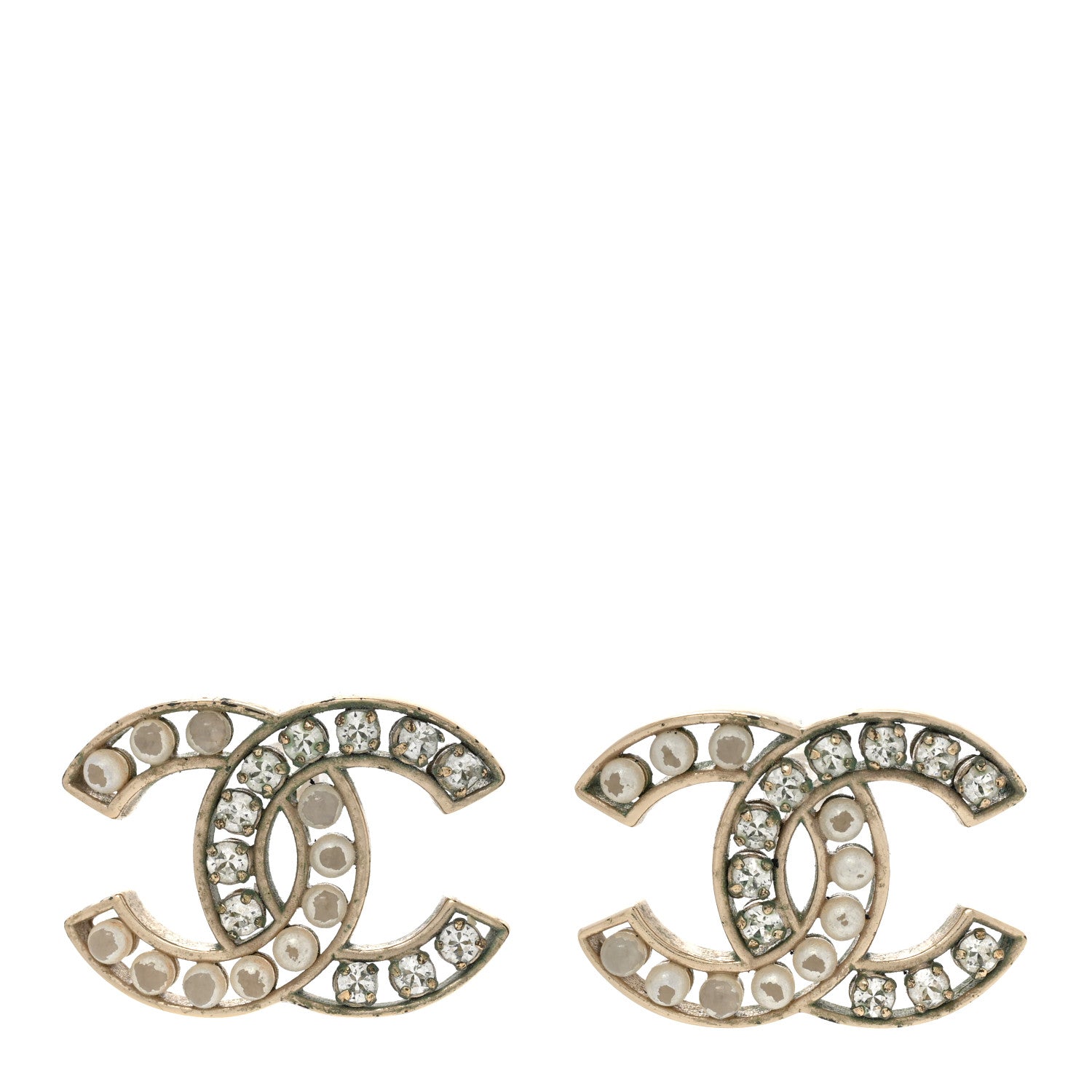 Chanel Pearl Crystal CC Earrings Gold 1 of 8