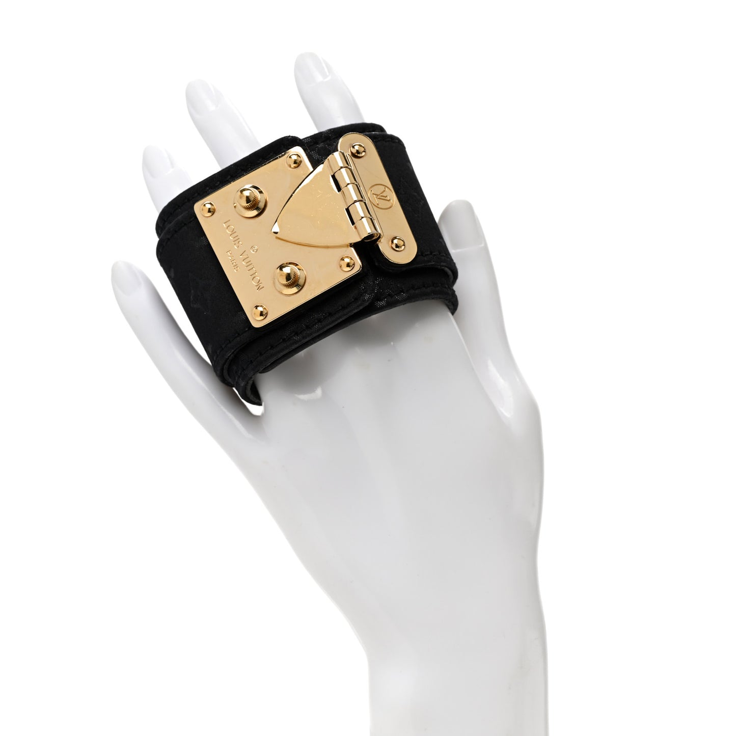 Satin Monogram Serrure Cuff Black