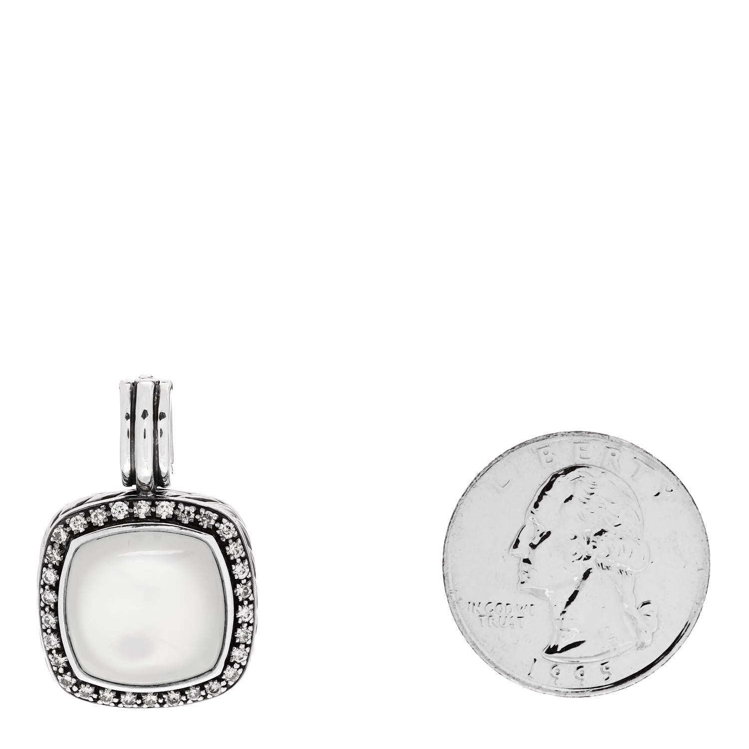 David Yurman Sterling Silver Diamond Moon Quartz 14mm Albion Enhancer Pendant 2 of 4