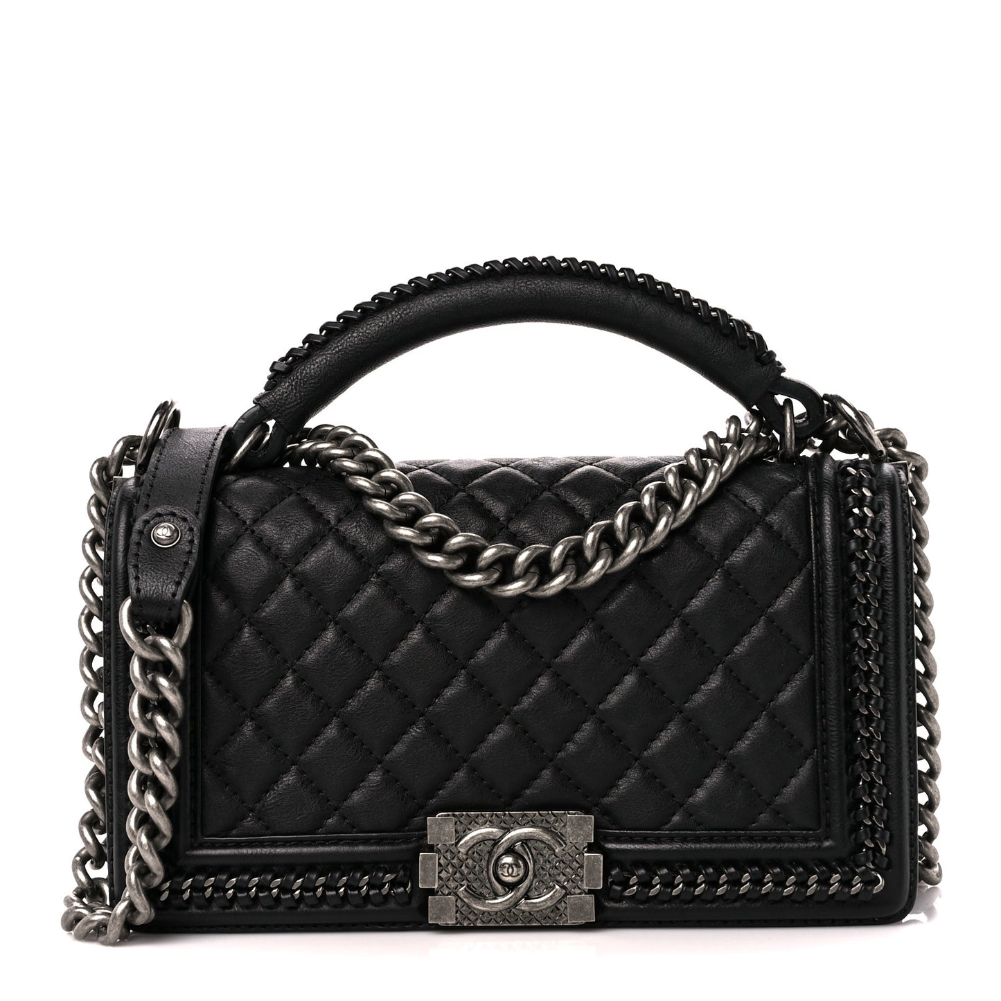 Goatskin Quilted Medium Boy Handle Flap Black