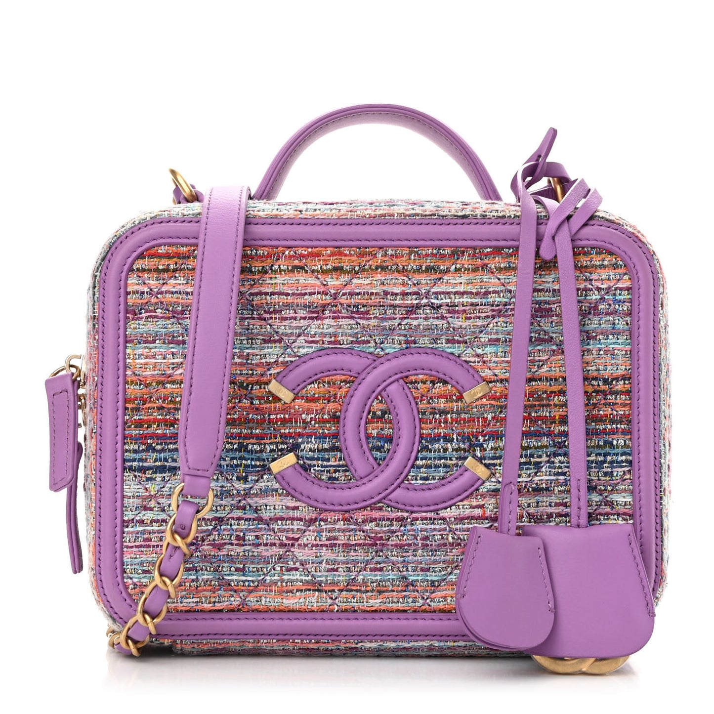 Tweed Quilted Medium CC Filigree Vanity Case Purple Multicolor
