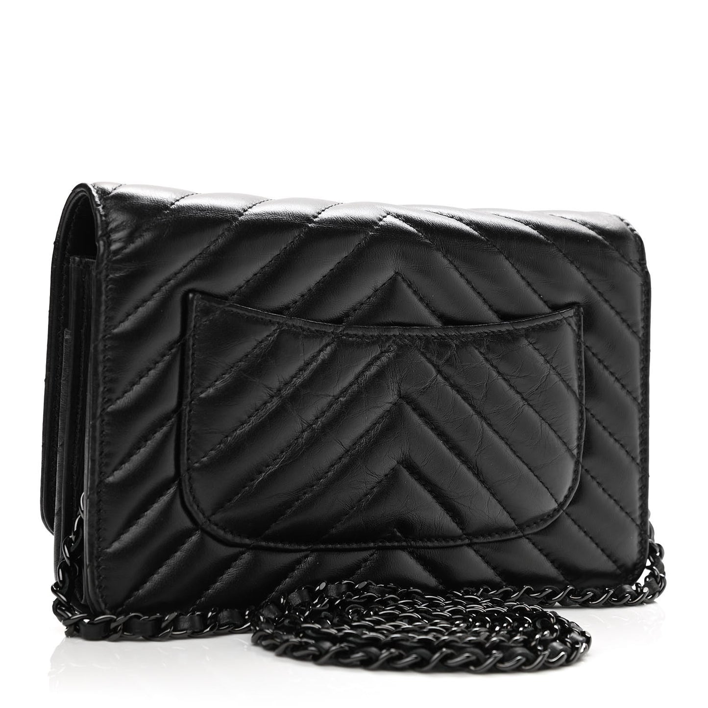 Aged Calfskin Chevron Quilted Reissue Wallet On Chain WOC So Black