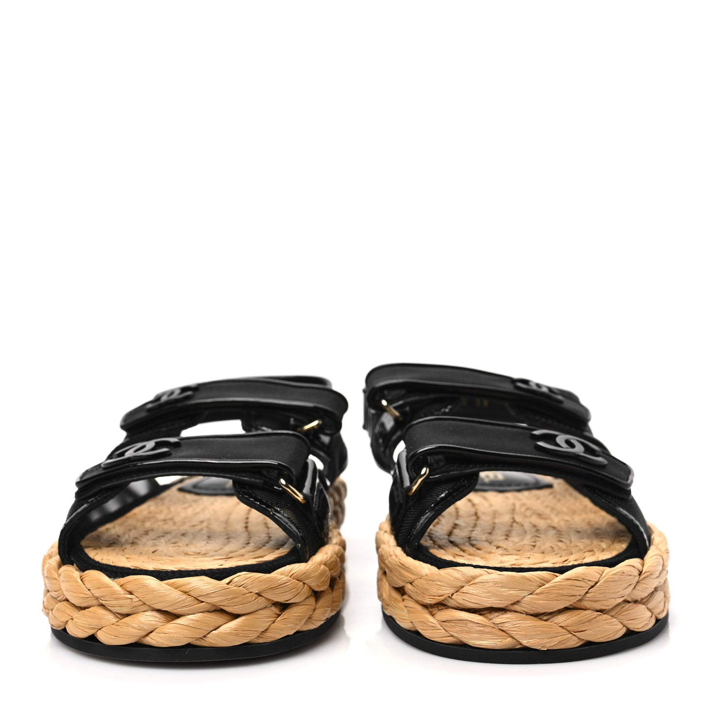 Mesh Patent Calfskin Velcro Dad Sandals 39 Black