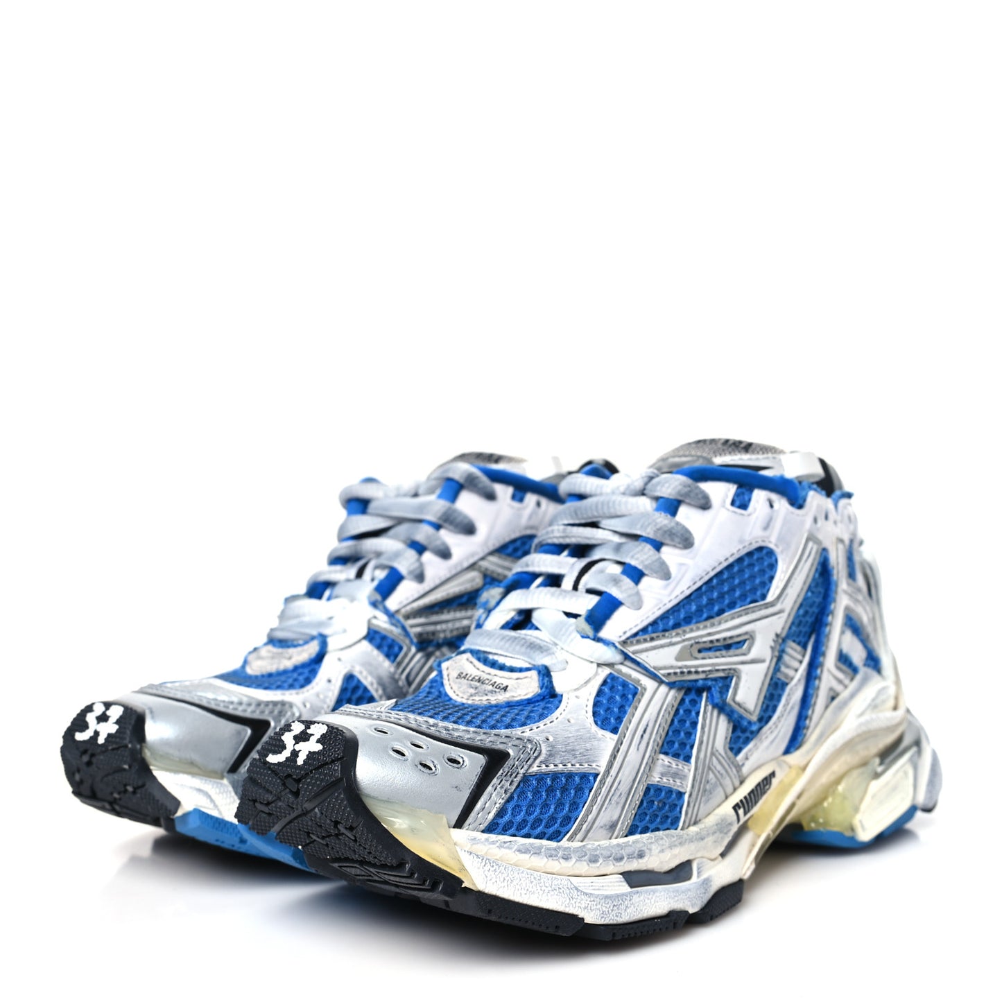Mesh Rubber Distressed Womens Runner Sneakers 37 Navy White Black Grey
