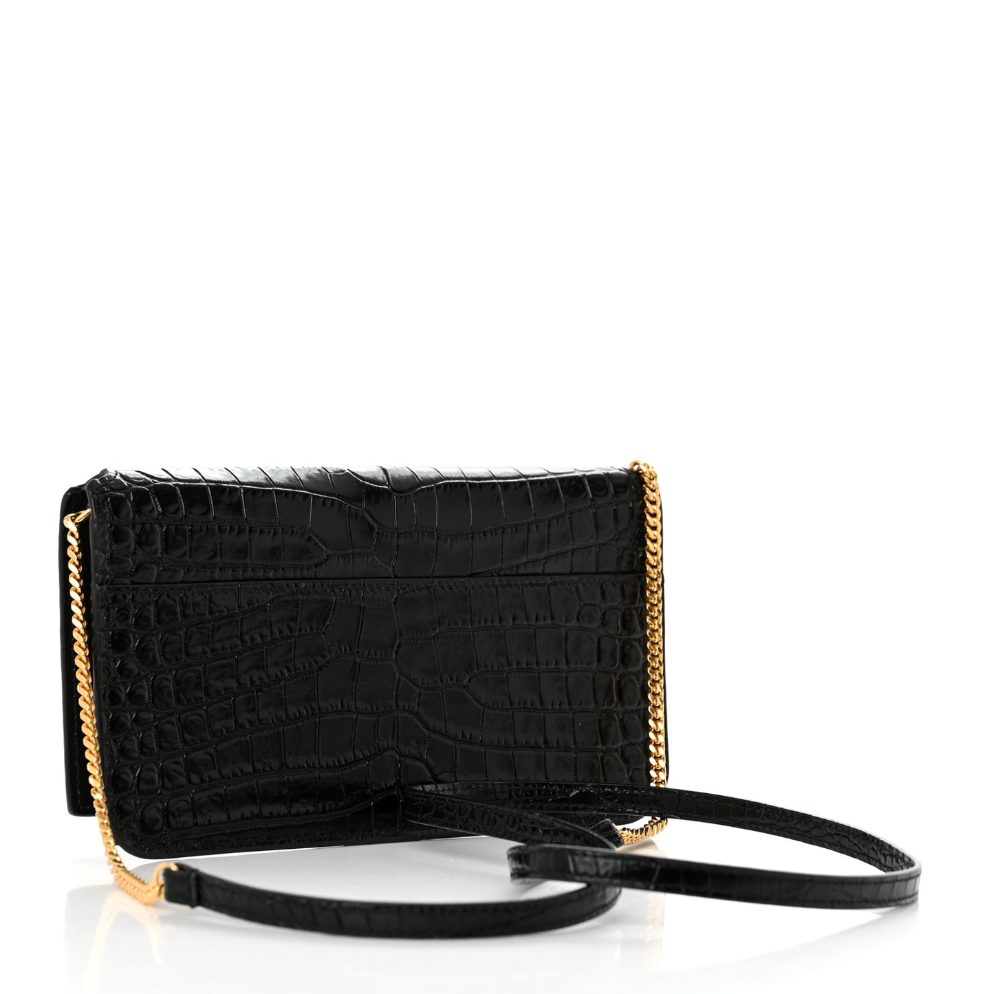 Crocodile Embossed Monogram Phone Holder Crossbody Black