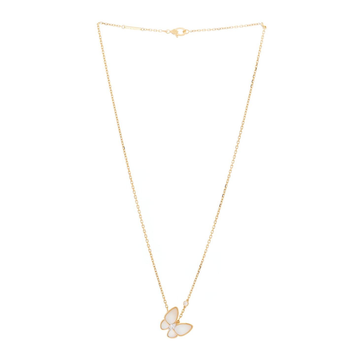 18K Rose Gold Diamond Mother of Pearl Two Butterfly Pendant Necklace