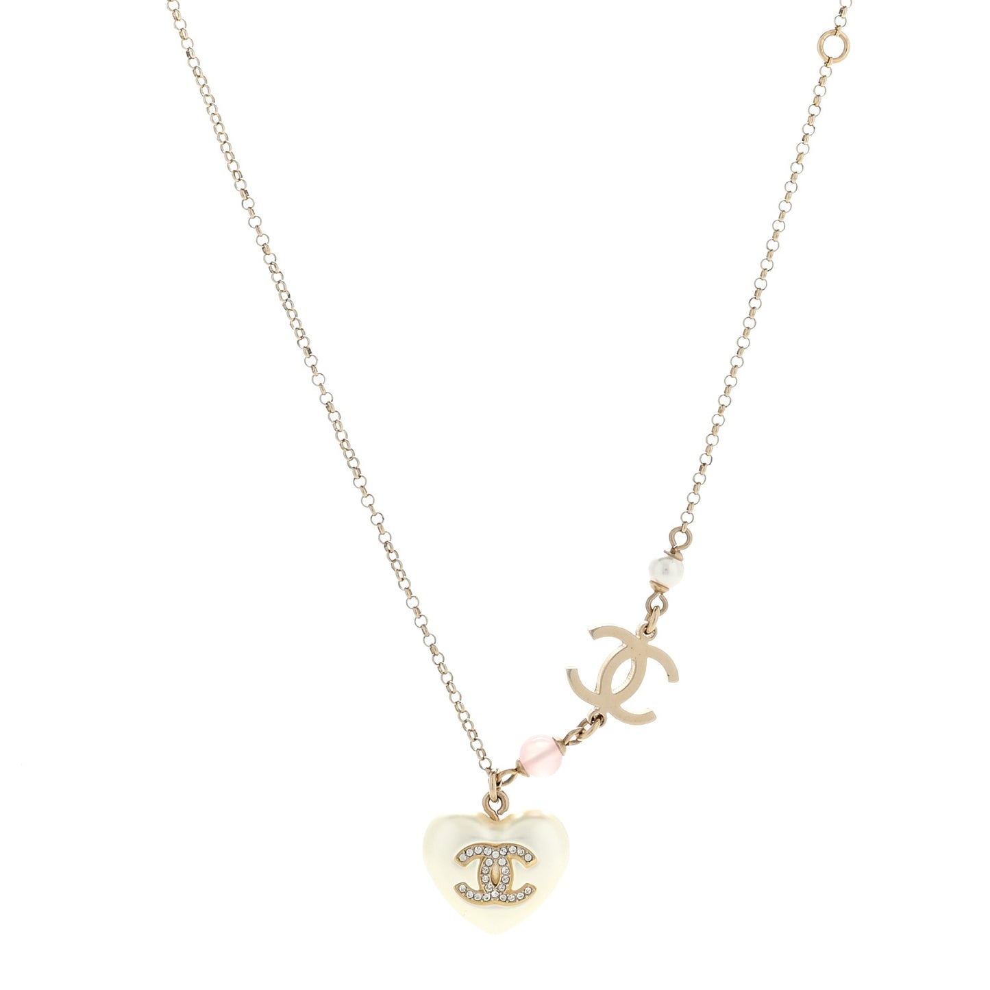 Resin Crystal CC Heart Necklace Pearly White Gold