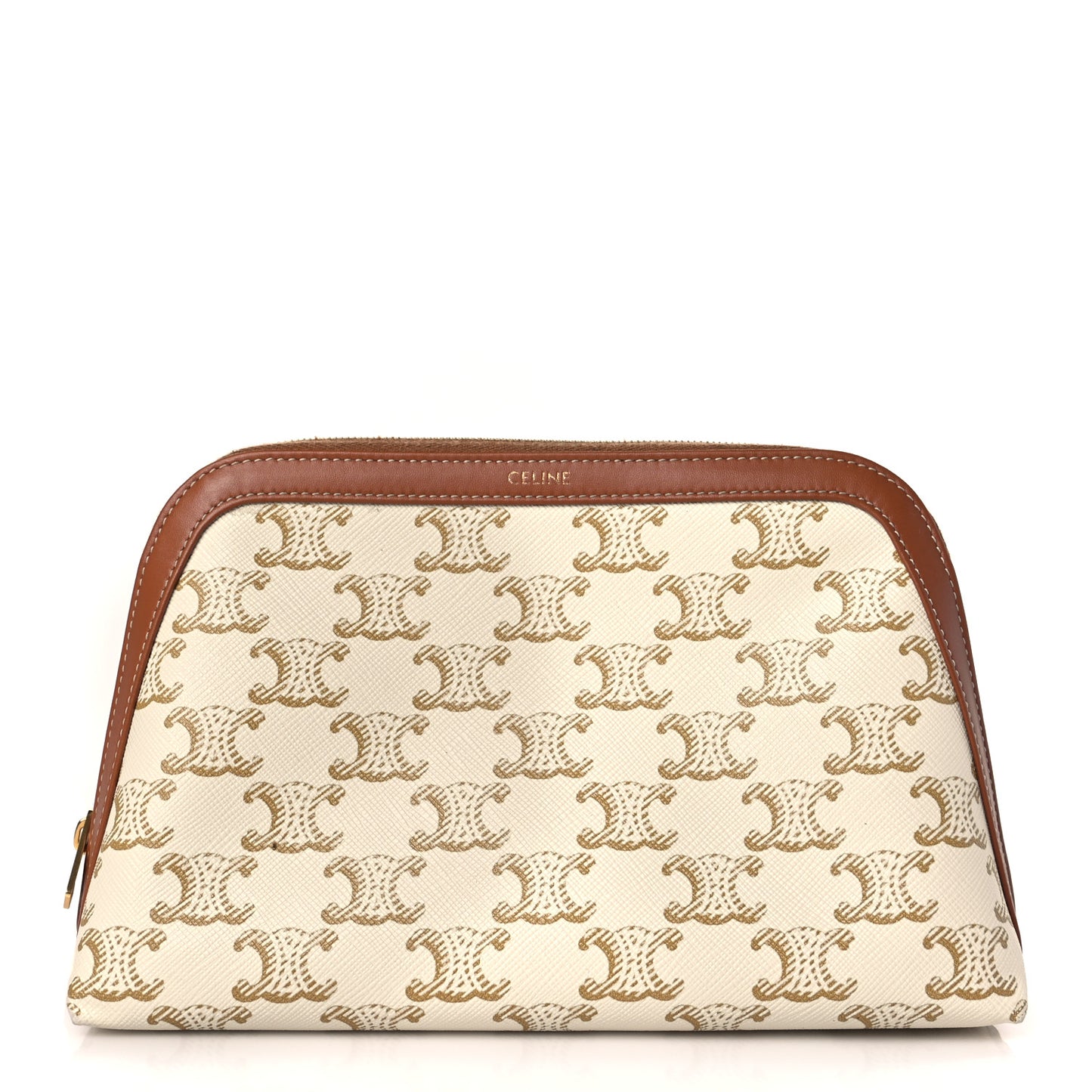 Triomphe Canvas Calfskin Medium Cosmetic Pouch White Tan