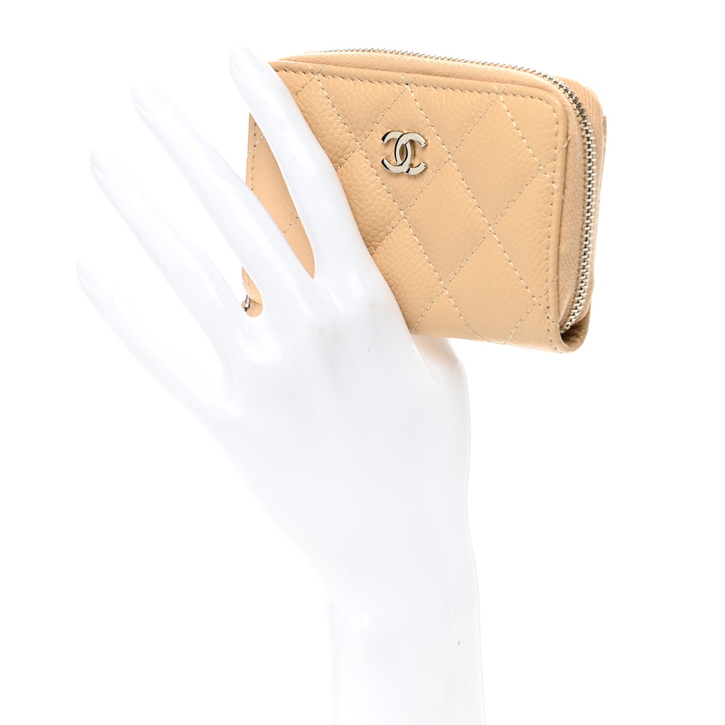 Caviar Quilted Zip Around Coin Purse Beige