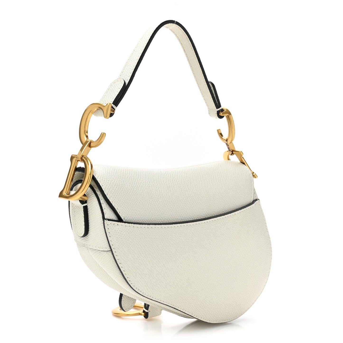 Grained Calfskin Mini Saddle Bag White
