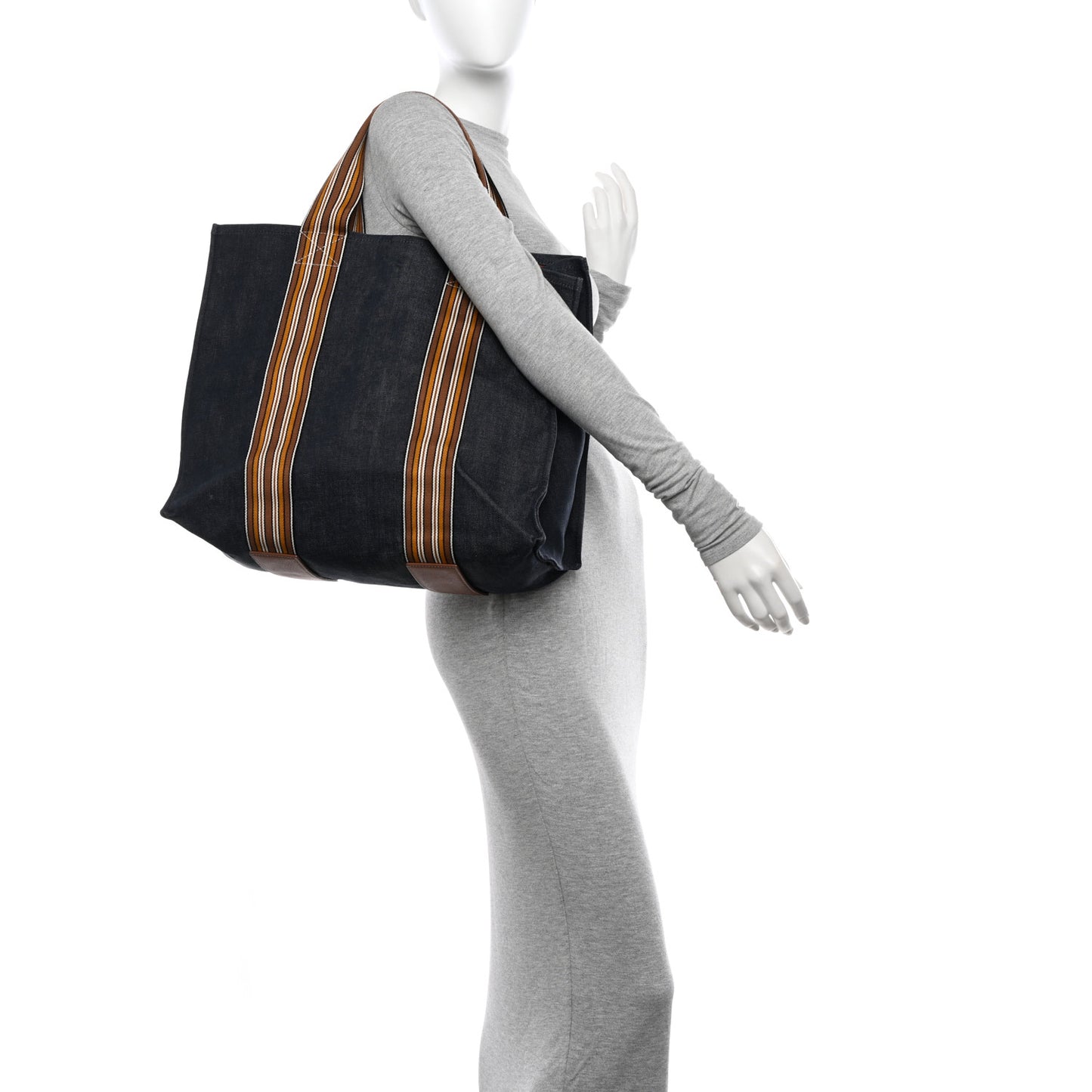 Denim Cotton Canvas The Suitcase Stripe Tote Blue