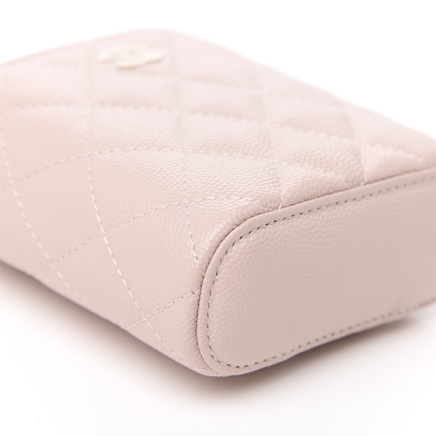 Caviar Quilted Small Vertical Coco Beauty Vanity Case With Chain Light Pink