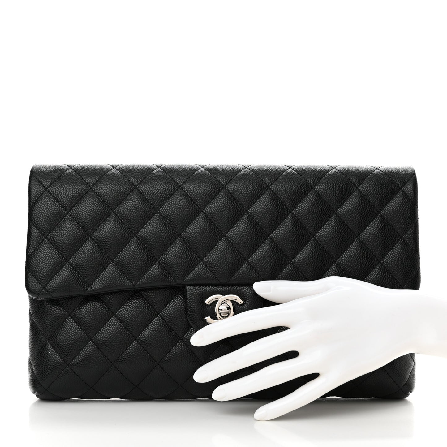 Caviar Quilted Flap Clutch Black